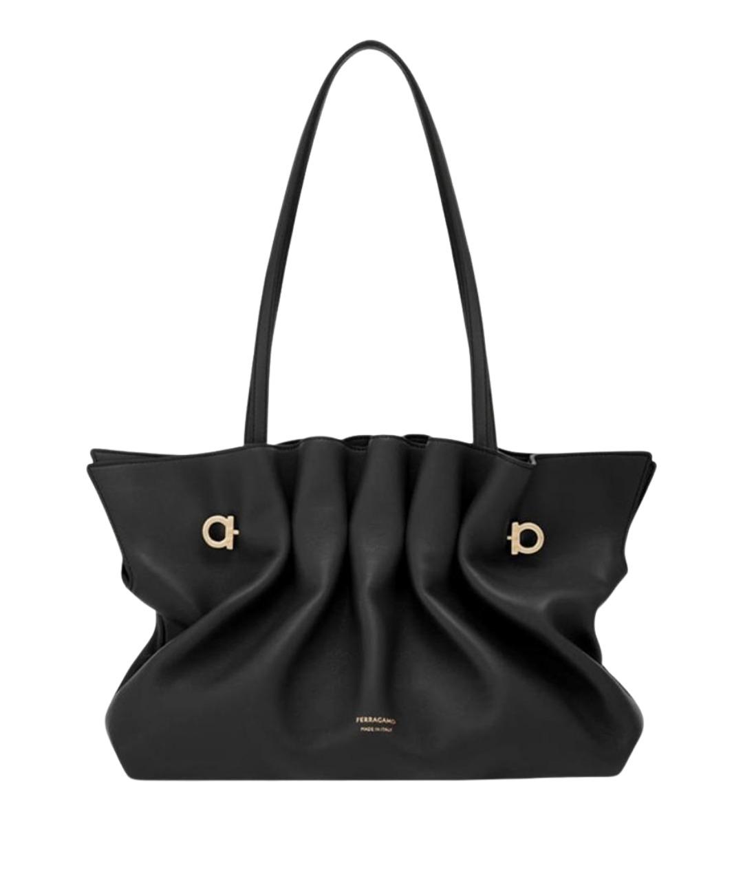 FERRAGAMO Черная кожаная сумка тоут, фото 1