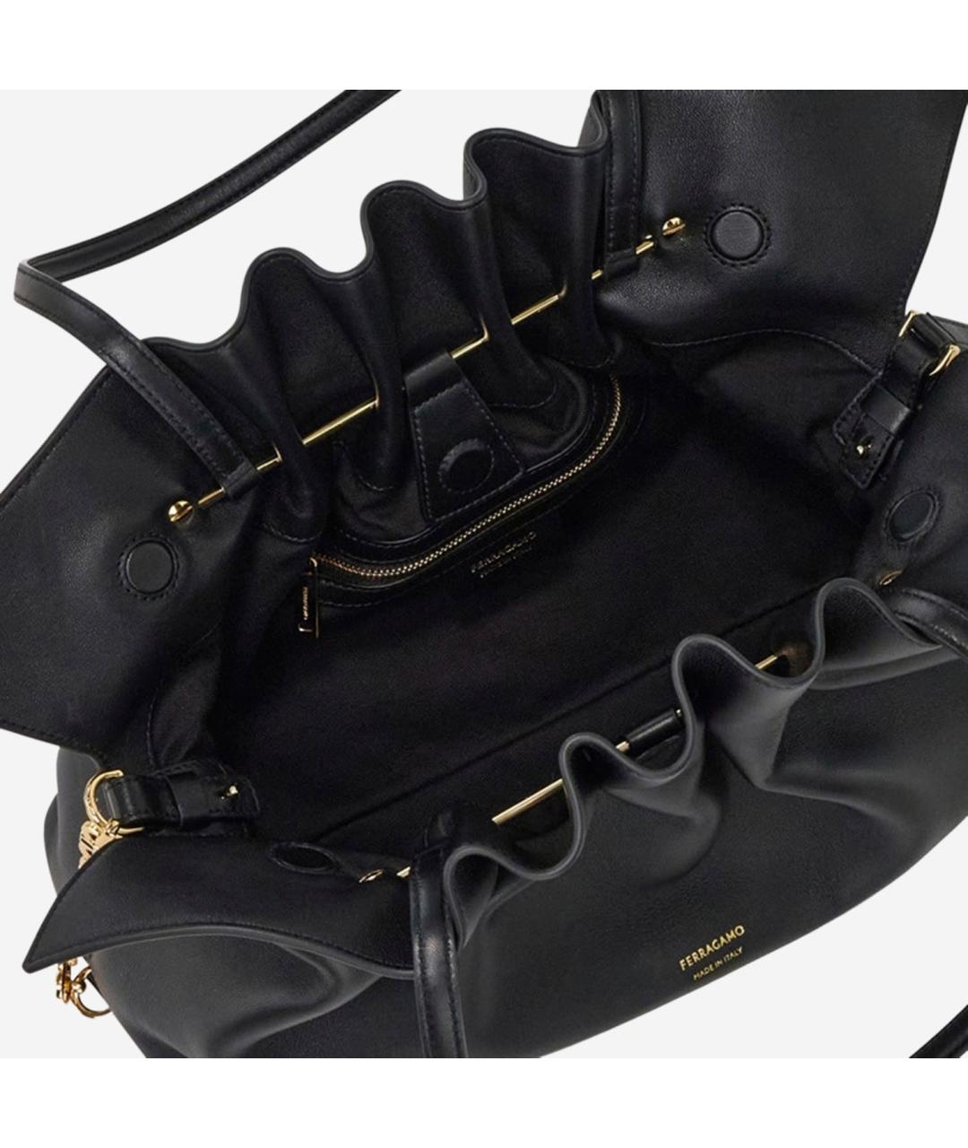 FERRAGAMO Черная кожаная сумка тоут, фото 5