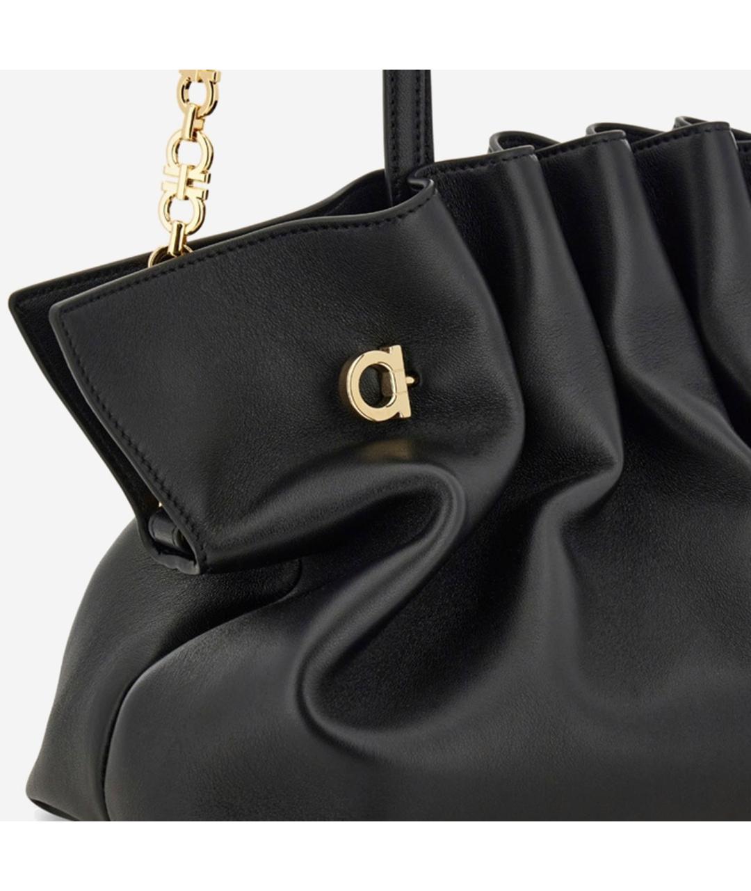 FERRAGAMO Черная кожаная сумка тоут, фото 4