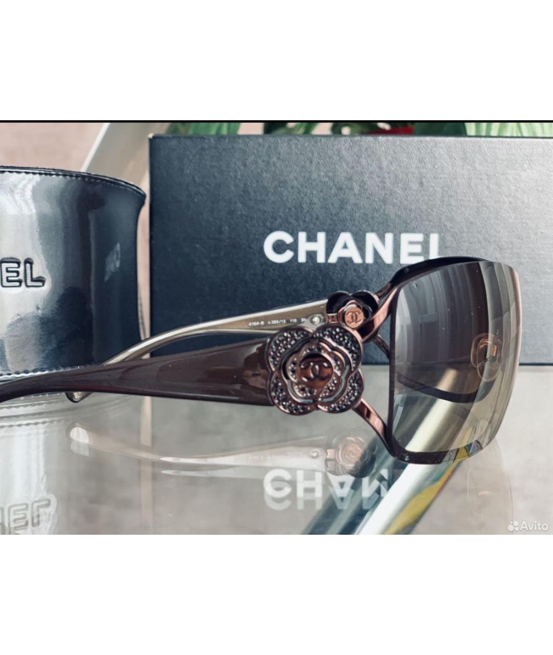 CHANEL Коричневые металлические солнцезащитные очки, фото 2