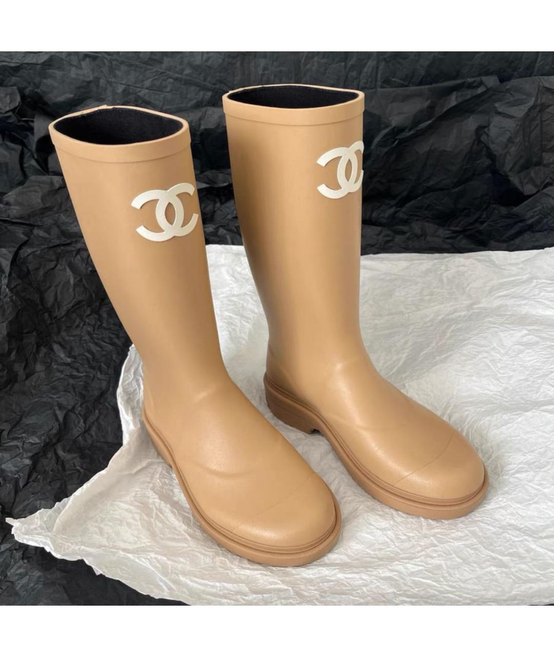 CHANEL Бежевые резиновые сапоги, фото 6