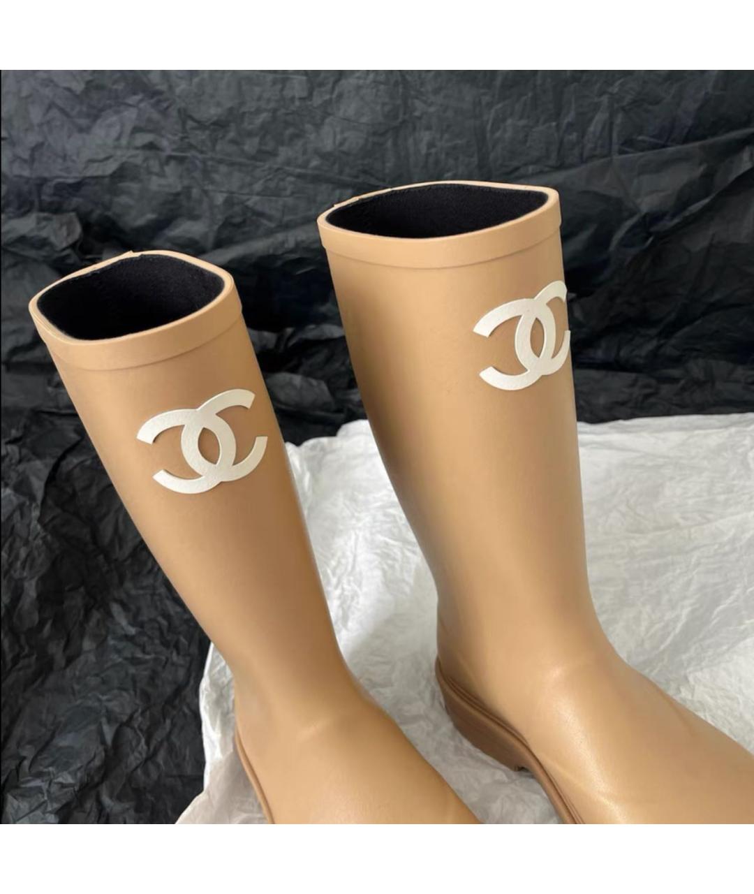 CHANEL Бежевые резиновые сапоги, фото 4