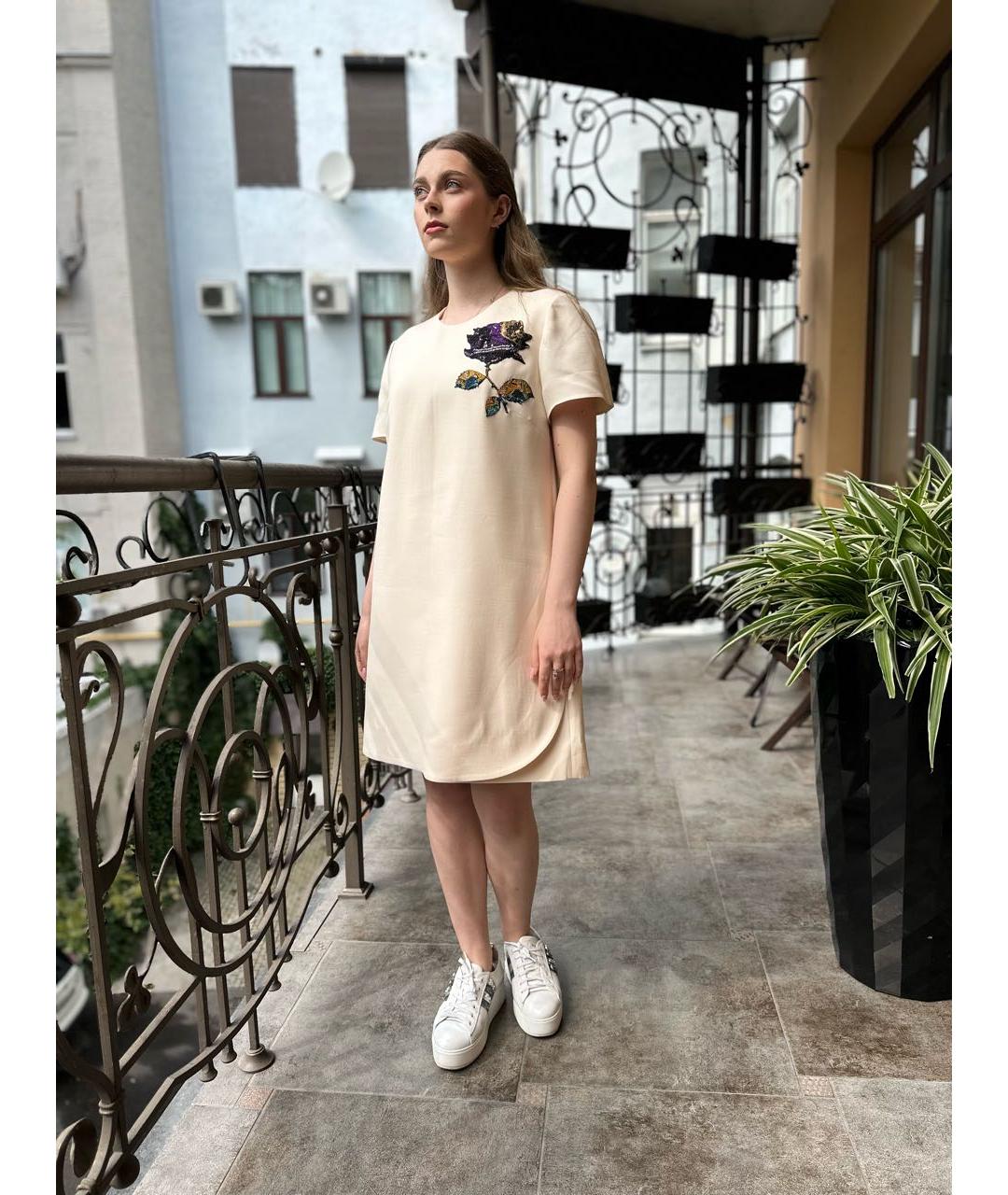 VALENTINO Бежевое шерстяное повседневное платье, фото 7
