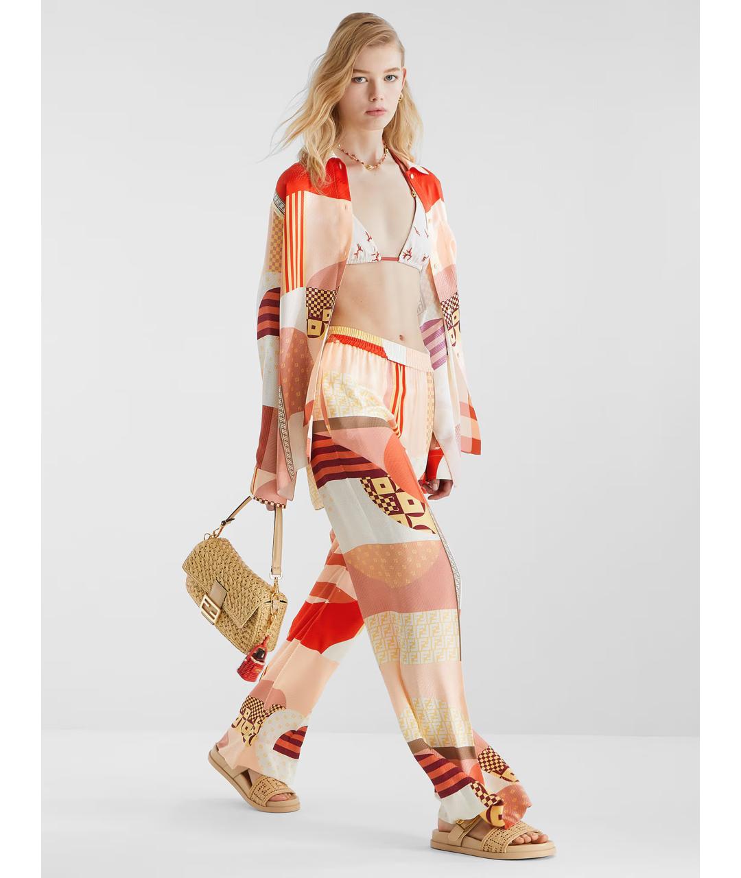 FENDI Мульти шелковые прямые брюки, фото 2