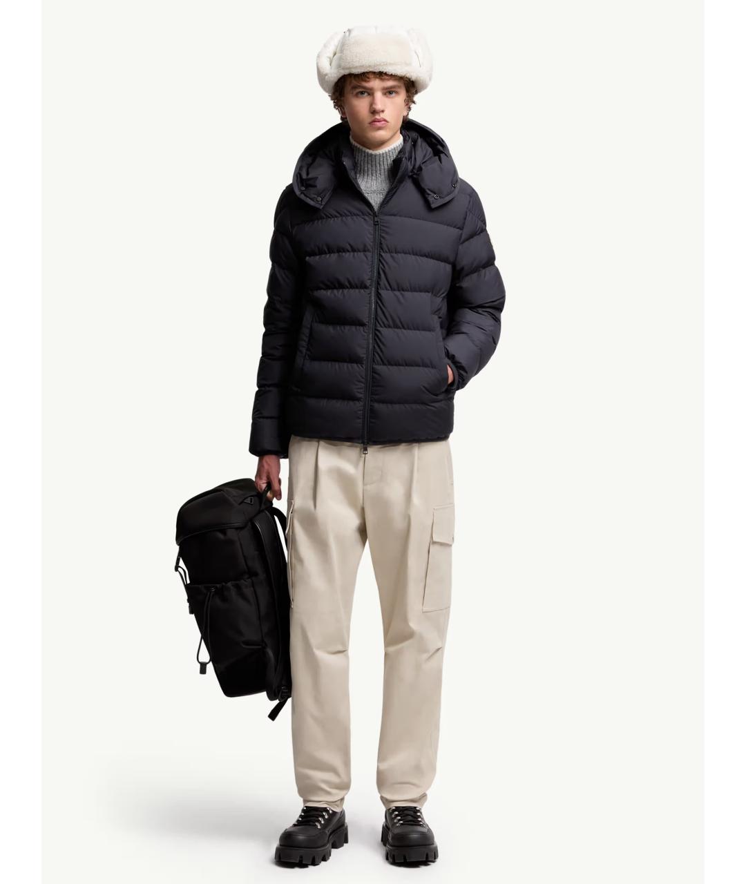 MONCLER Темно-синий полиэстеровый пуховик, фото 2