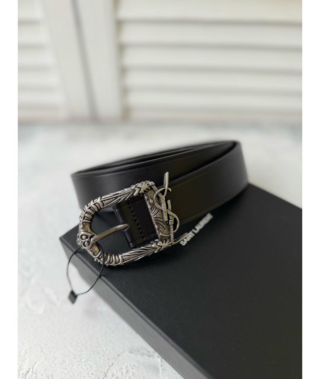 SAINT LAURENT Черный кожаный ремень, фото 3