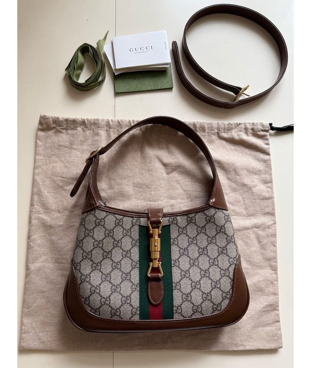 GUCCI Коричневая кожаная сумка через плечо, фото 8