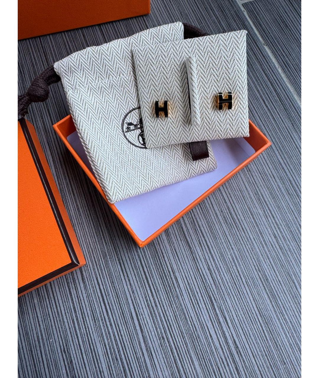 HERMES Черные серьги из розового золота, фото 6