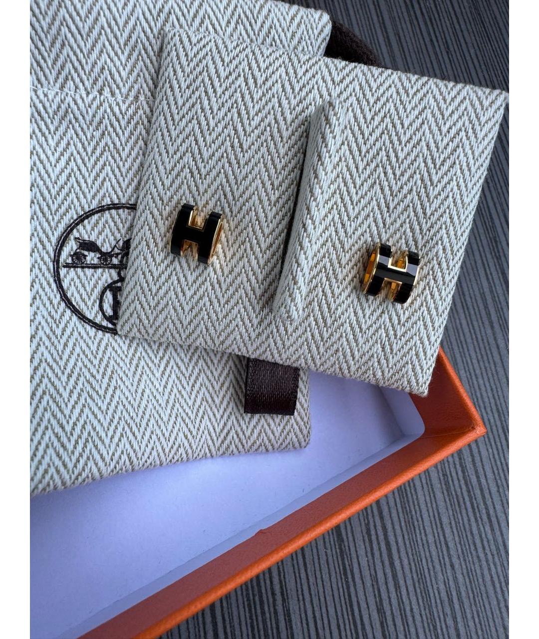 HERMES Черные серьги из розового золота, фото 2