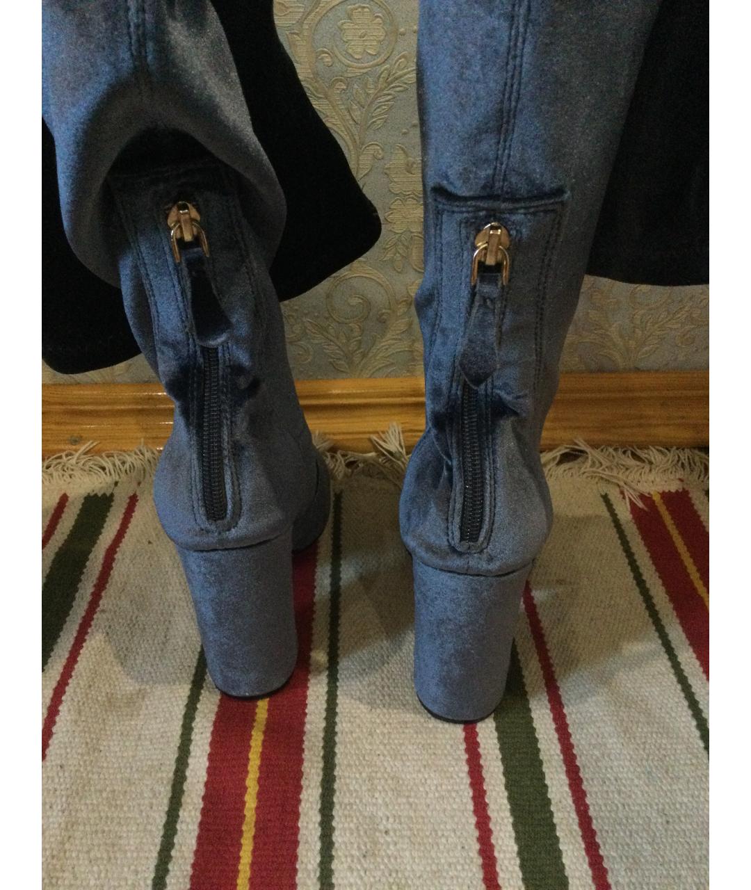 AQUAZZURA Синие бархатные ботфорты, фото 4