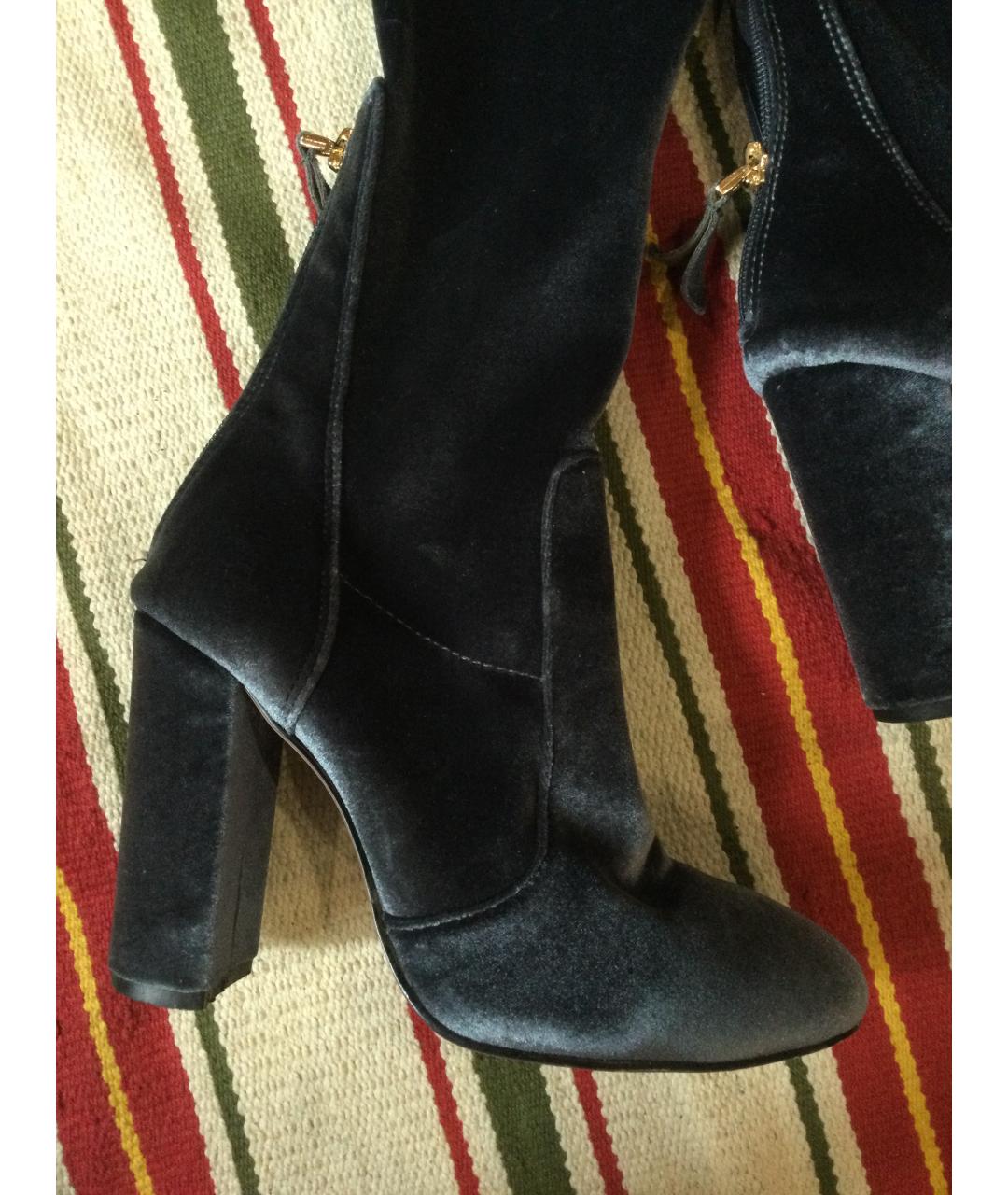 AQUAZZURA Синие бархатные ботфорты, фото 8