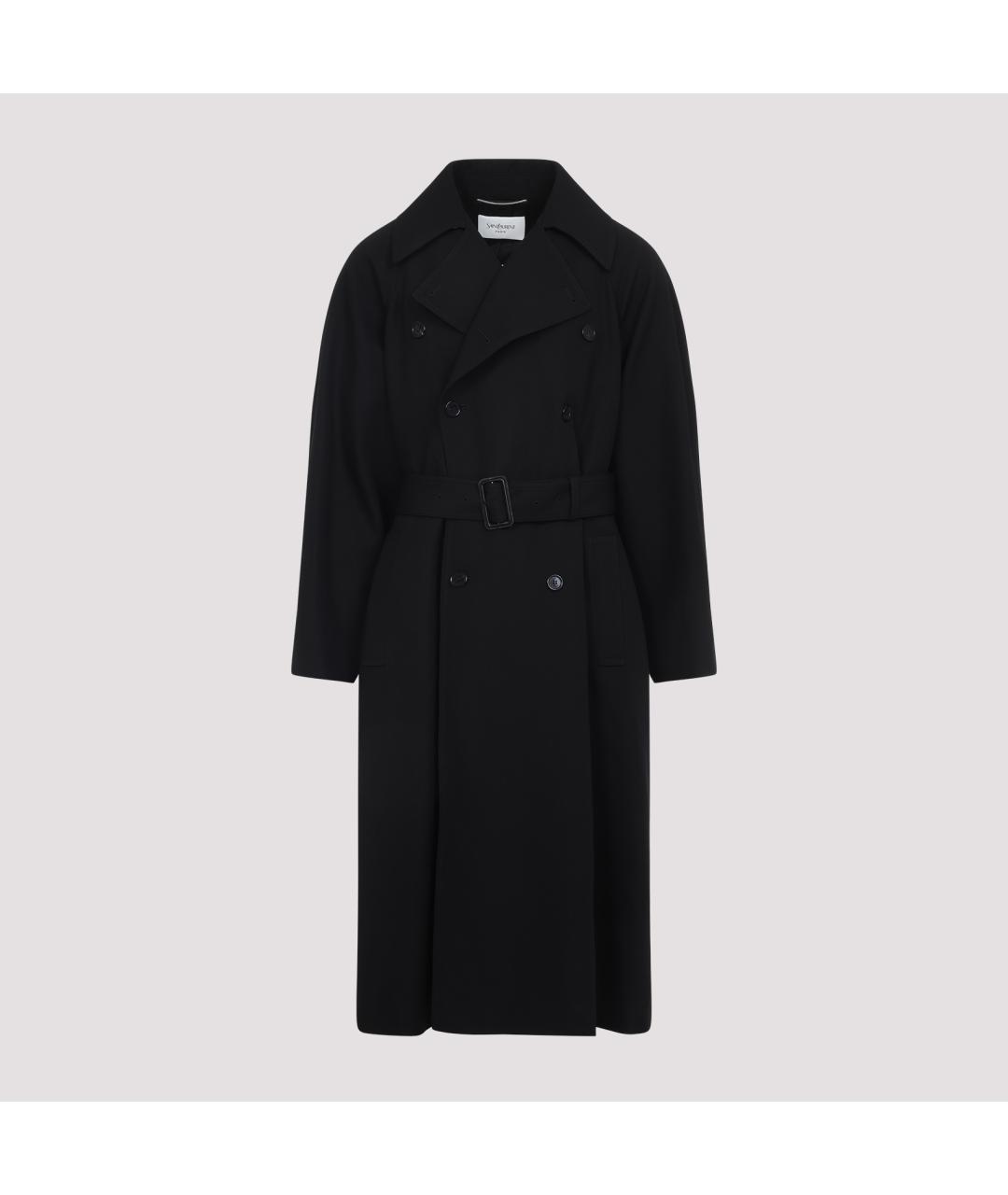 SAINT LAURENT Черное шерстяное пальто, фото 2