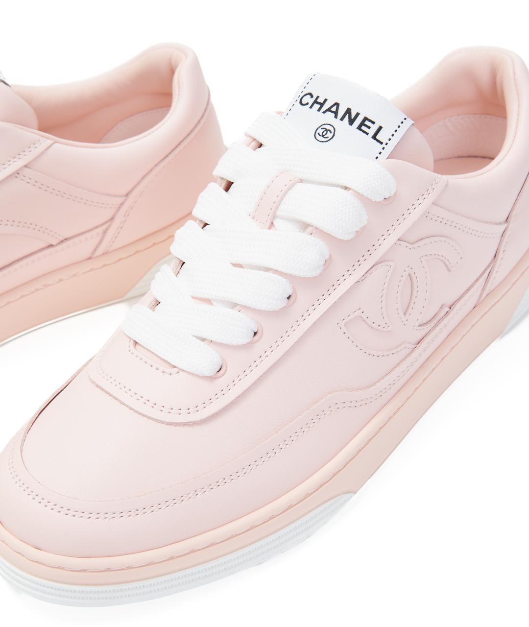 CHANEL Розовые кожаные кроссовки, фото 5