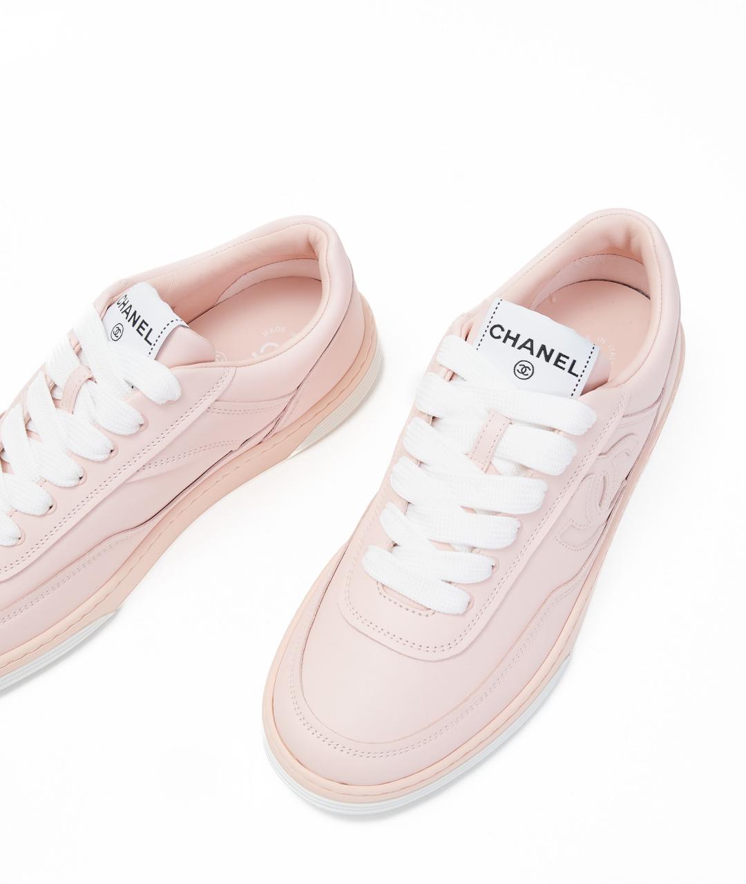 CHANEL Розовые кожаные кроссовки, фото 4