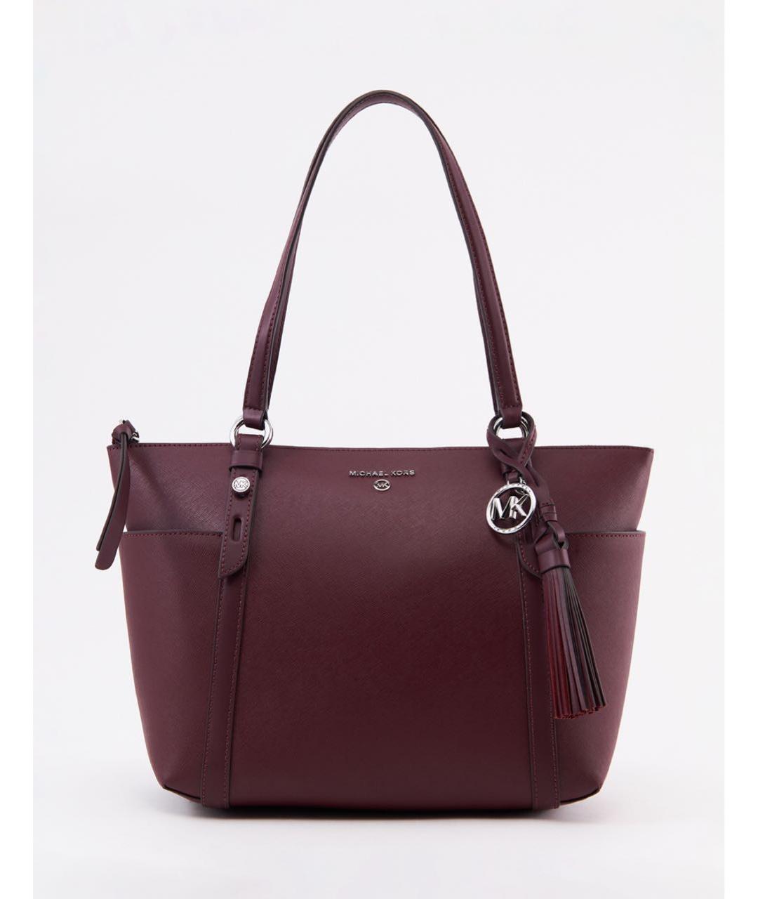 MICHAEL KORS Бордовая кожаная сумка тоут, фото 4