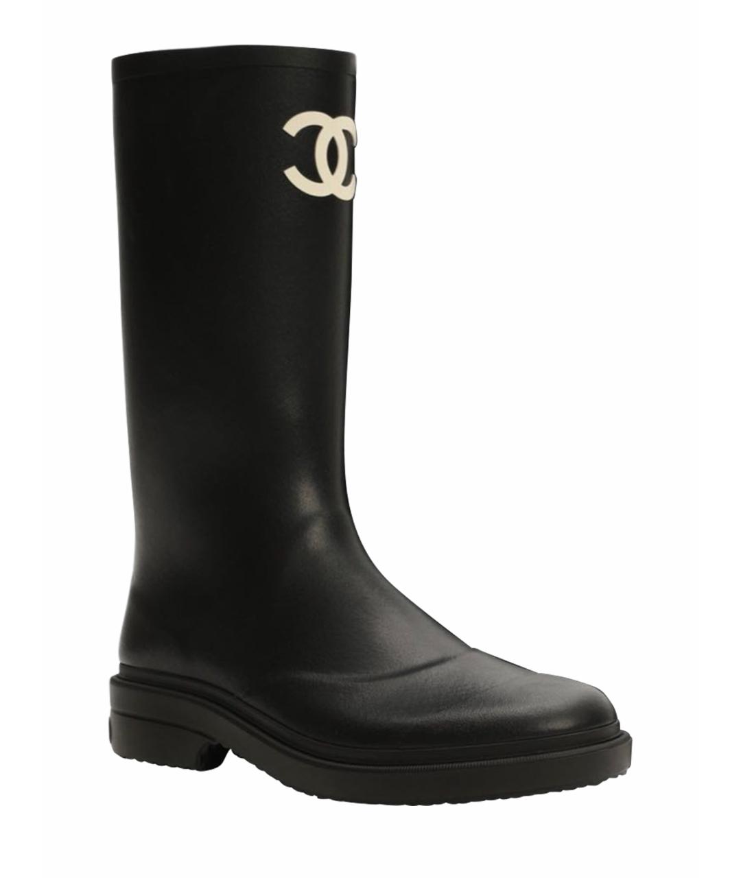 CHANEL Черные резиновые сапоги, фото 1