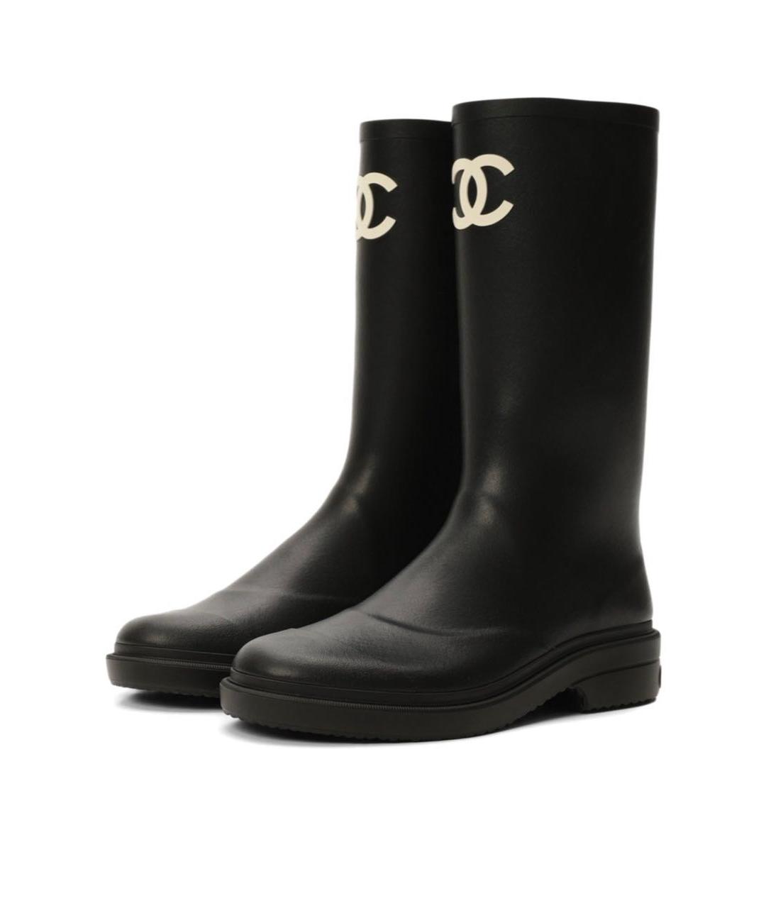 CHANEL Черные резиновые сапоги, фото 7