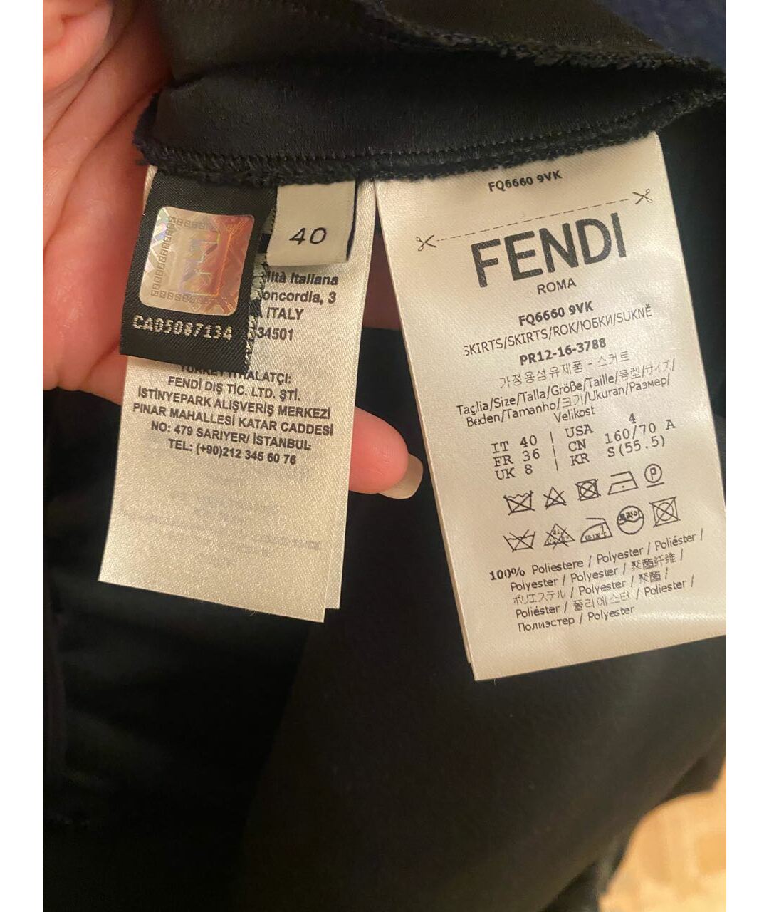 FENDI Черная полиэстеровая юбка миди, фото 5