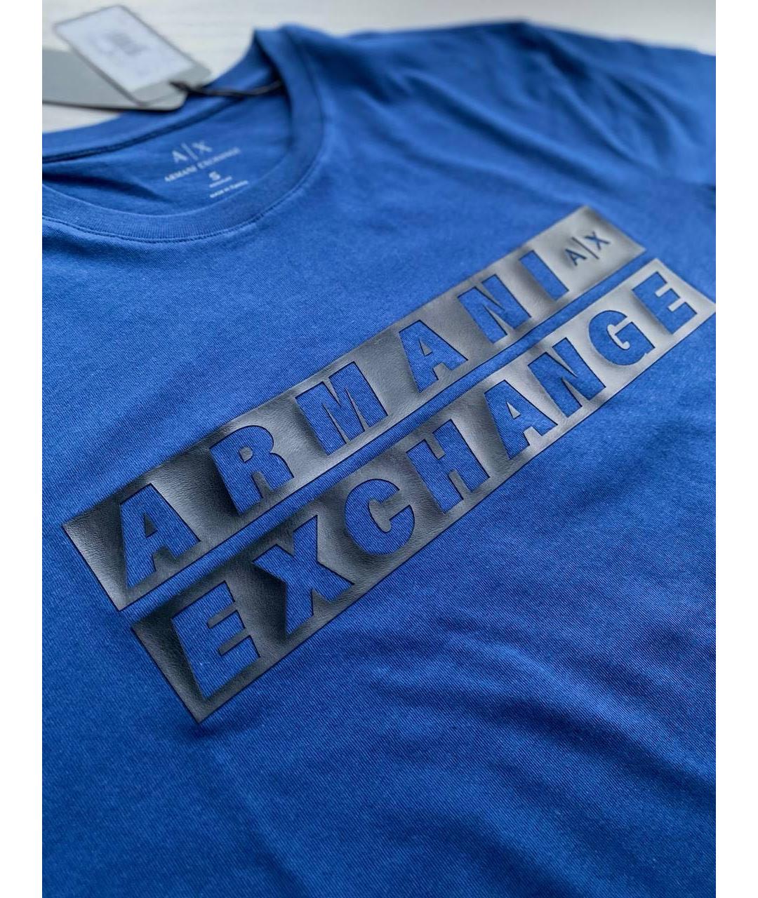 ARMANI EXCHANGE Синяя хлопковая футболка, фото 2