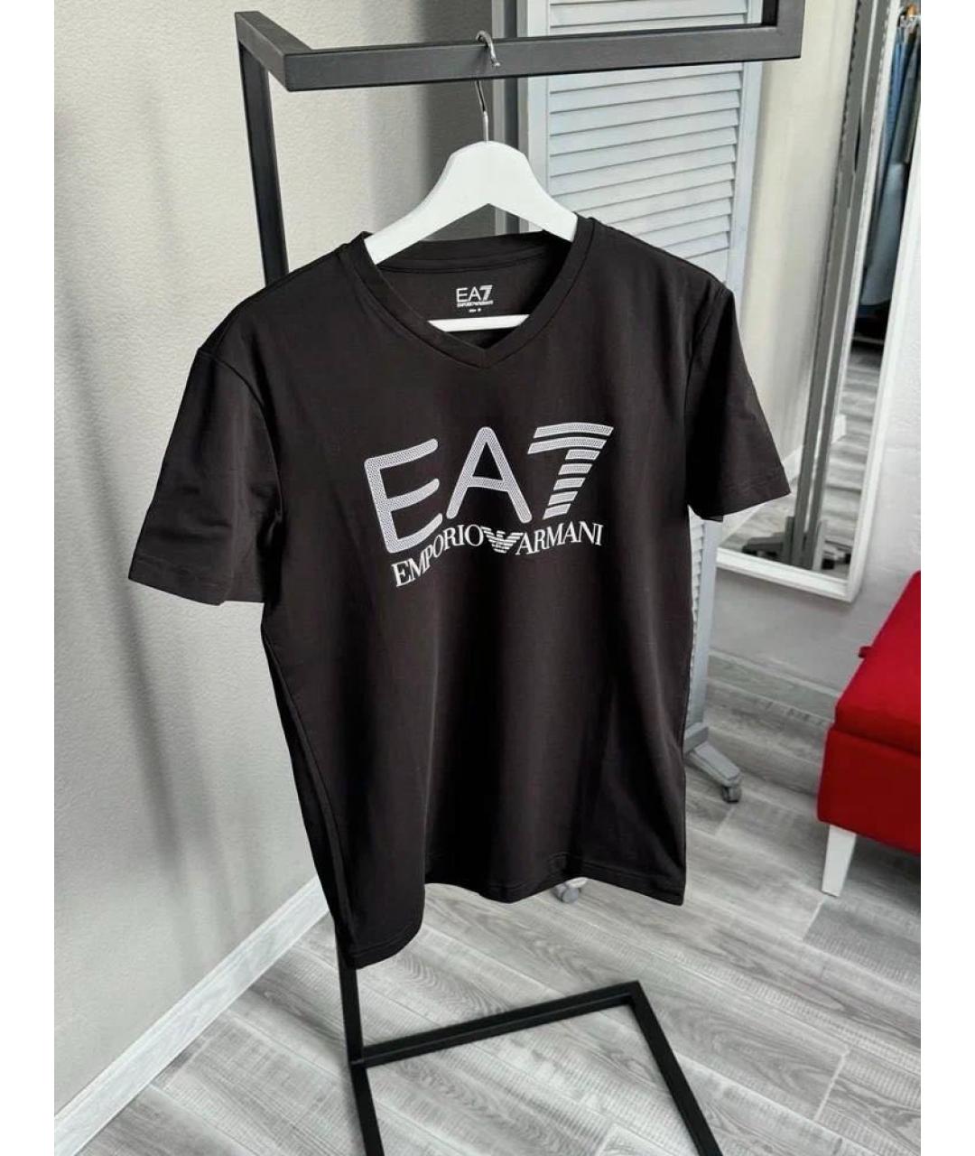 EA7 Черная хлопковая футболка, фото 2
