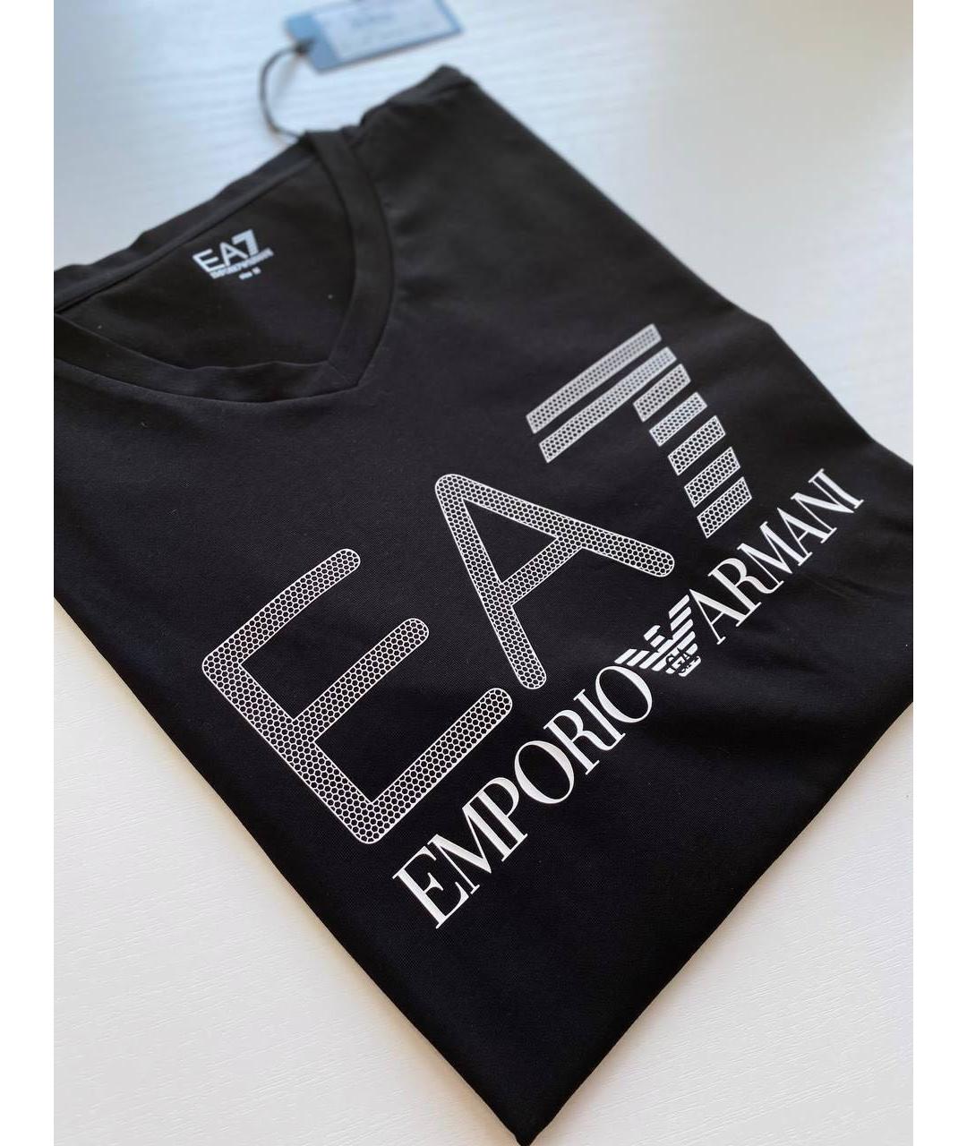 EA7 Черная хлопковая футболка, фото 4