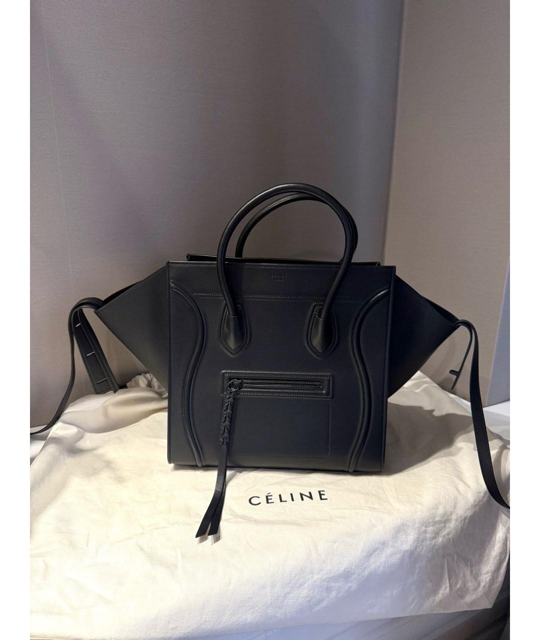 CELINE Черная кожаная сумка тоут, фото 6
