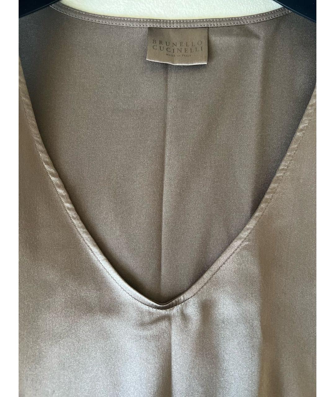 BRUNELLO CUCINELLI Коричневое шелковое повседневное платье, фото 3