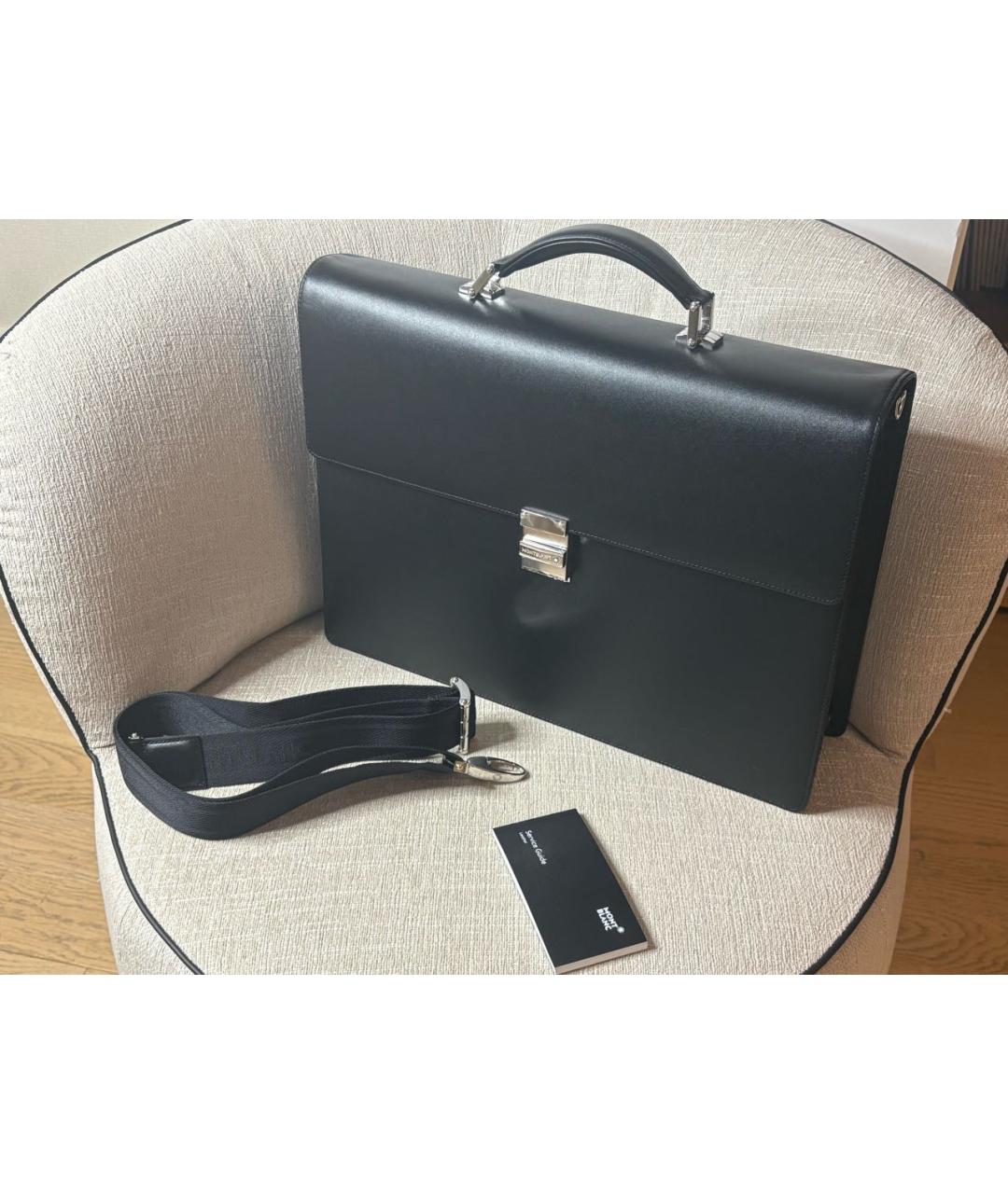 MONTBLANC Черный кожаный портфель, фото 4