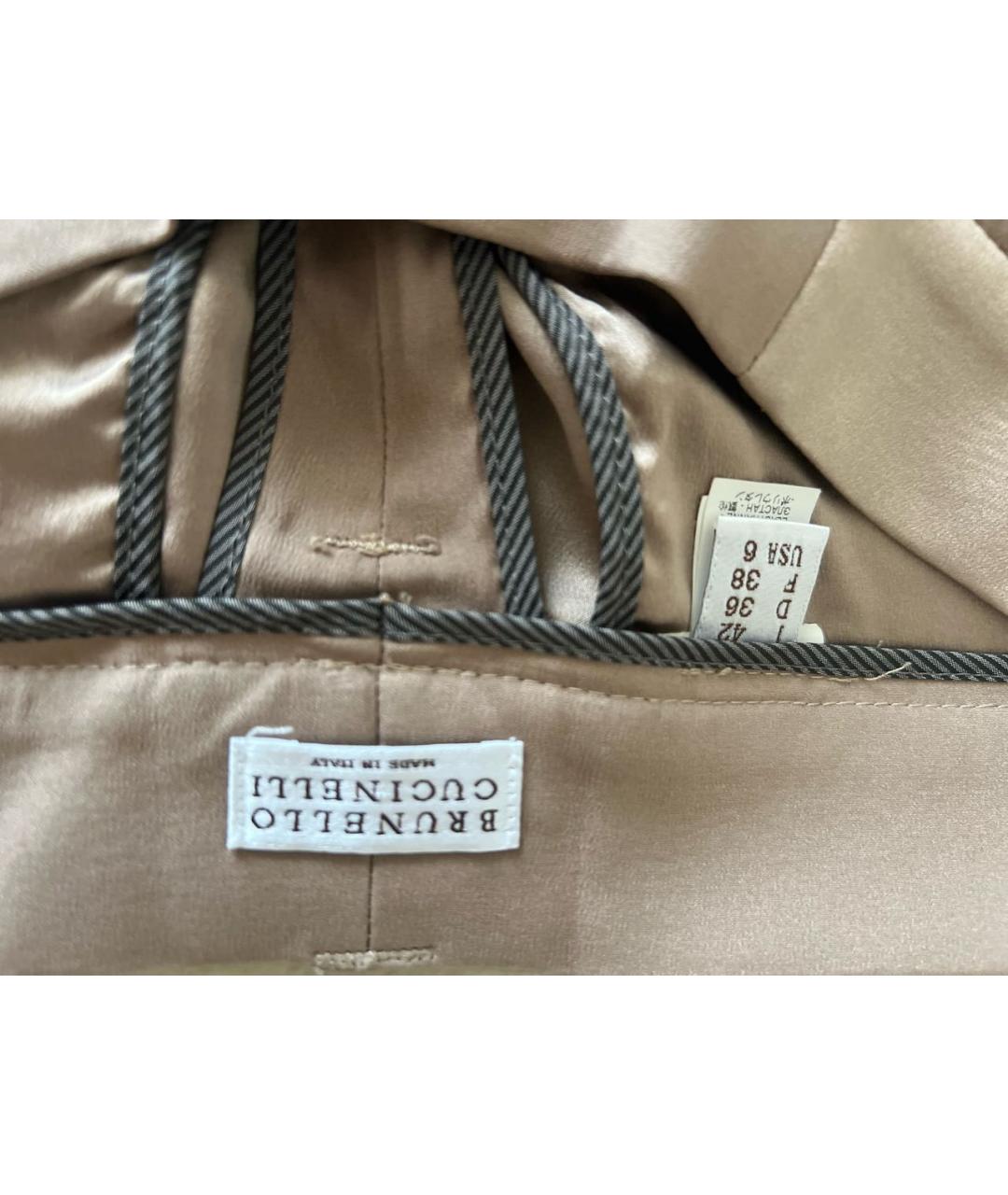 BRUNELLO CUCINELLI Бежевые шелковые брюки узкие, фото 3