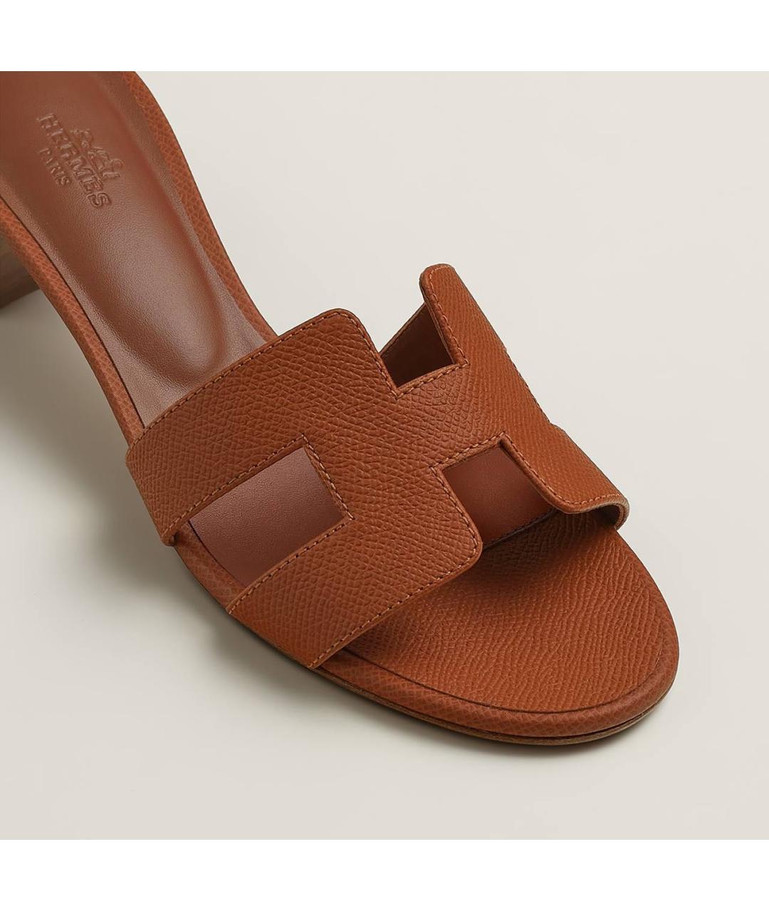 HERMES Коричневые кожаные босоножки, фото 4