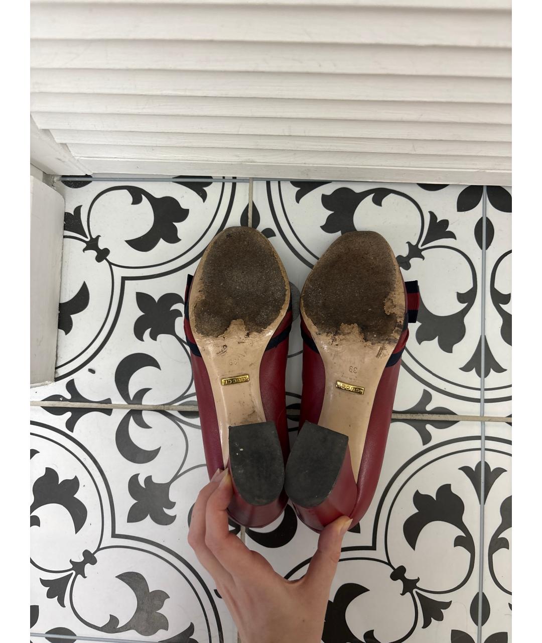 GUCCI Красные кожаные туфли, фото 5