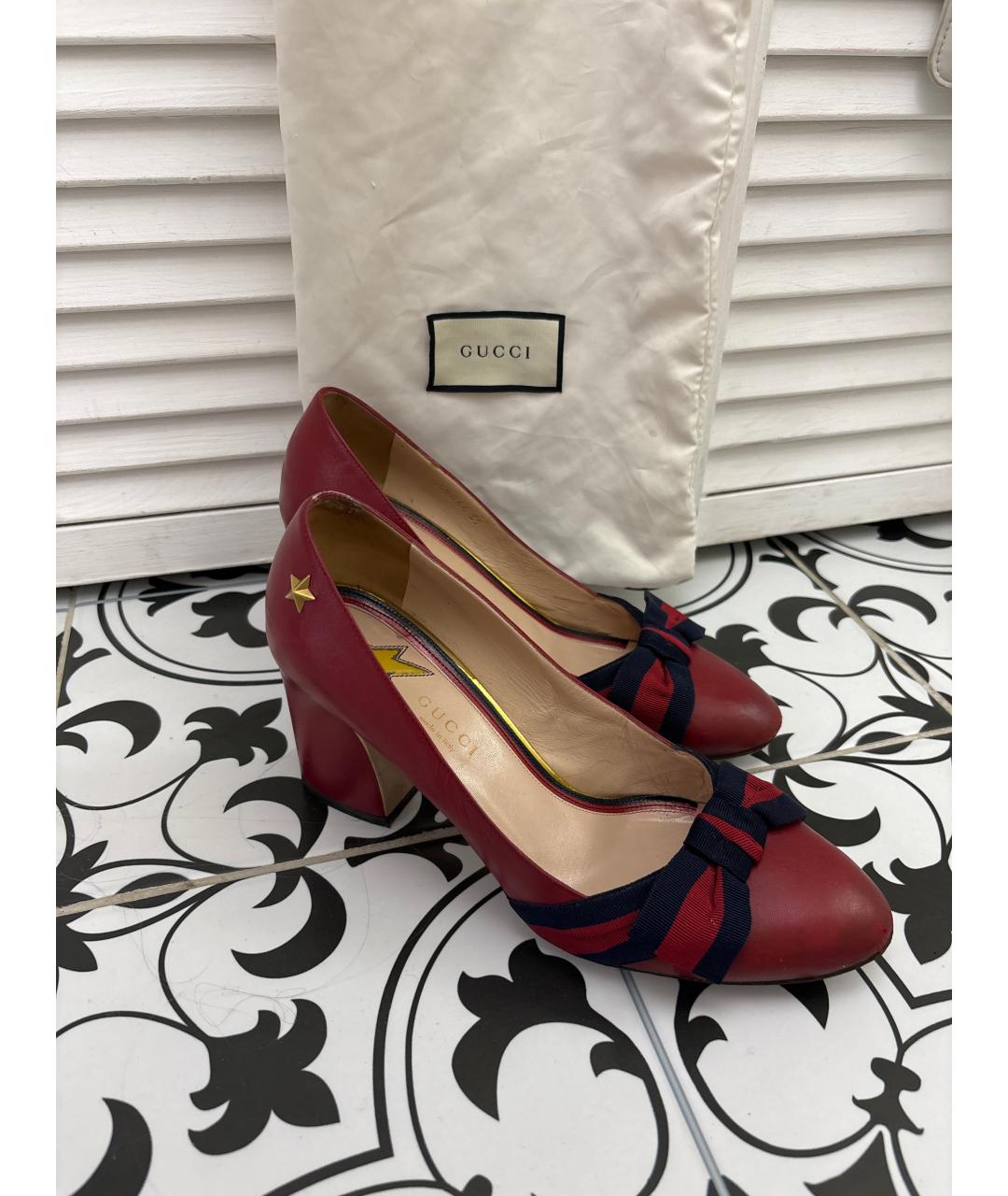 GUCCI Красные кожаные туфли, фото 6