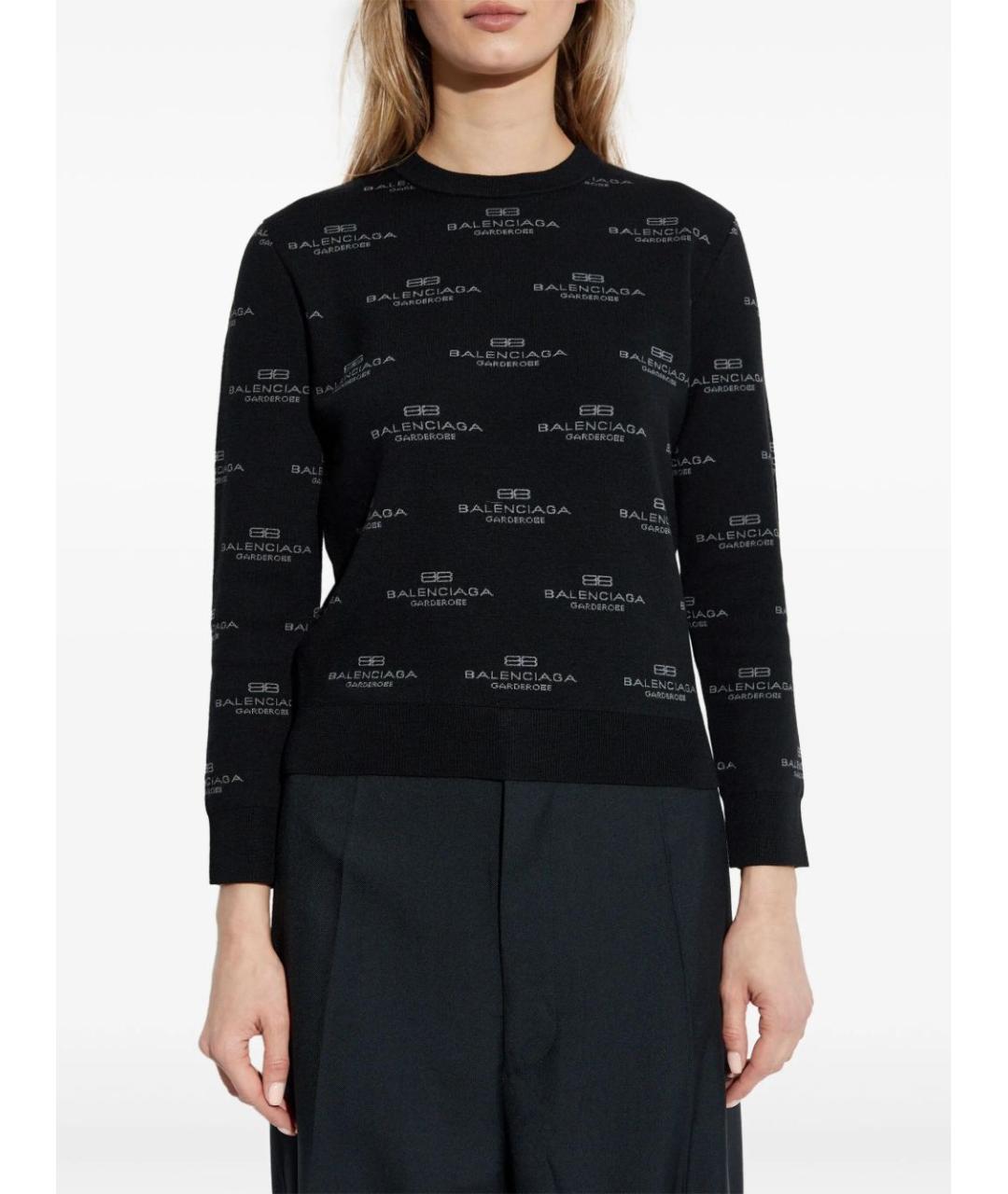BALENCIAGA Черный хлопко-эластановый джемпер / свитер, фото 4