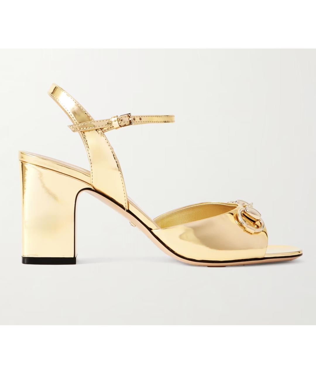 GUCCI Золотые кожаные босоножки, фото 5