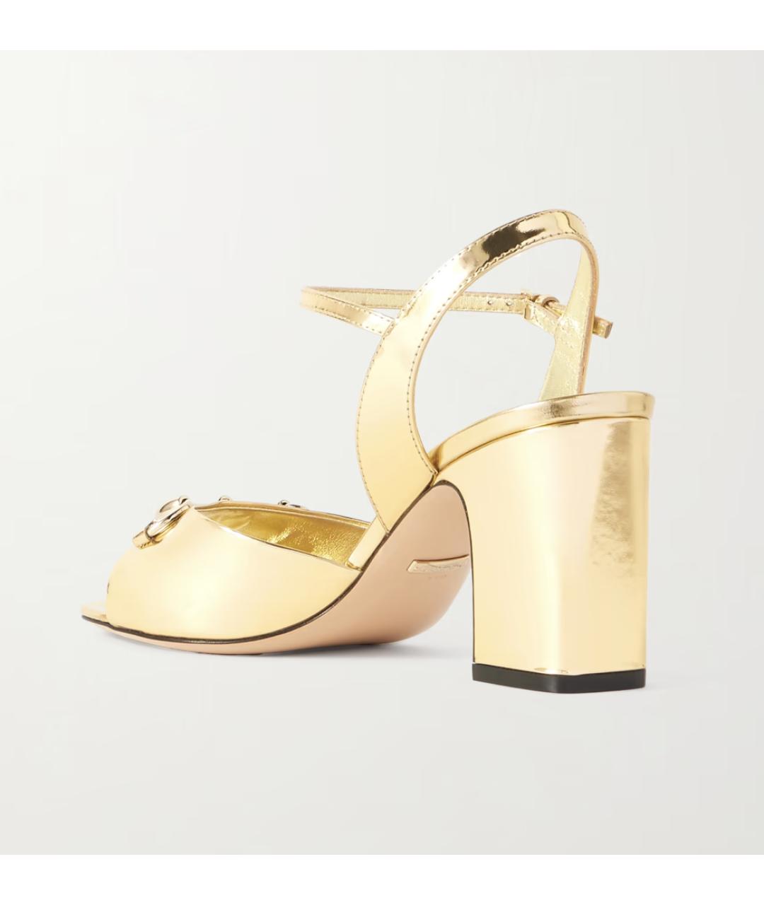 GUCCI Золотые кожаные босоножки, фото 3