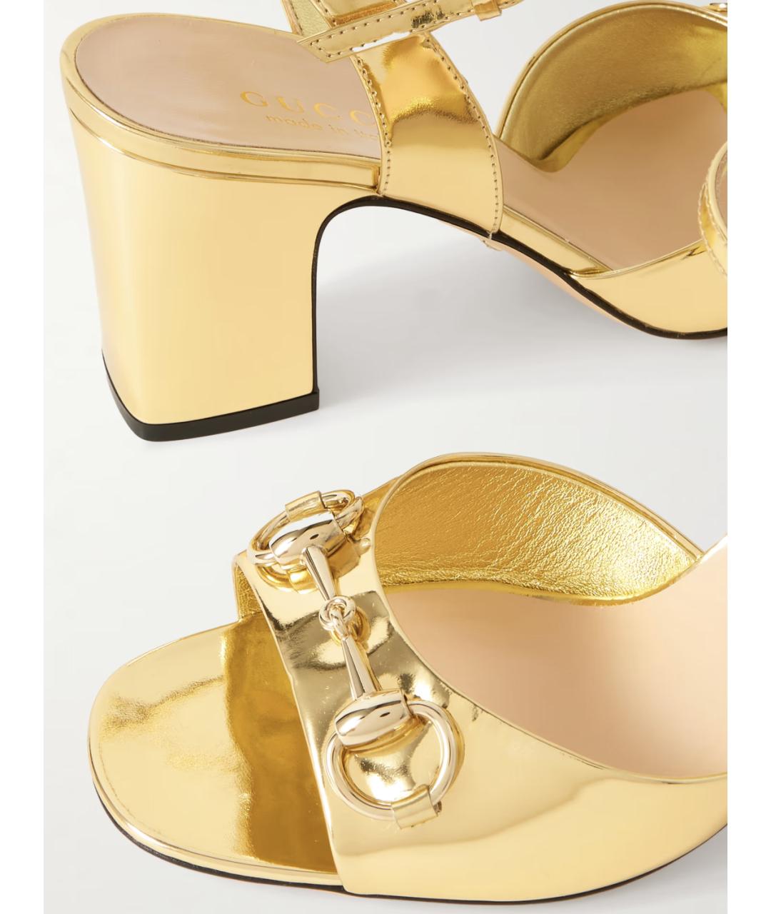 GUCCI Золотые кожаные босоножки, фото 4