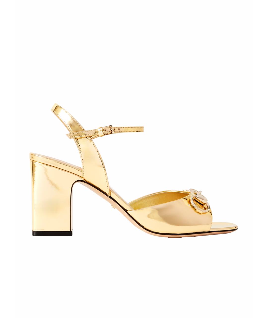 GUCCI Золотые кожаные босоножки, фото 1