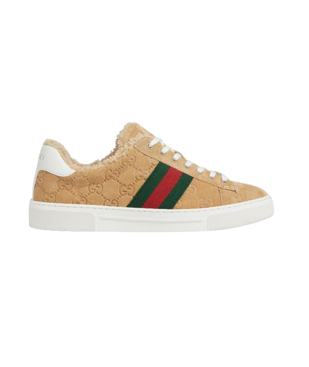 GUCCI Бежевые замшевые кеды, фото 3