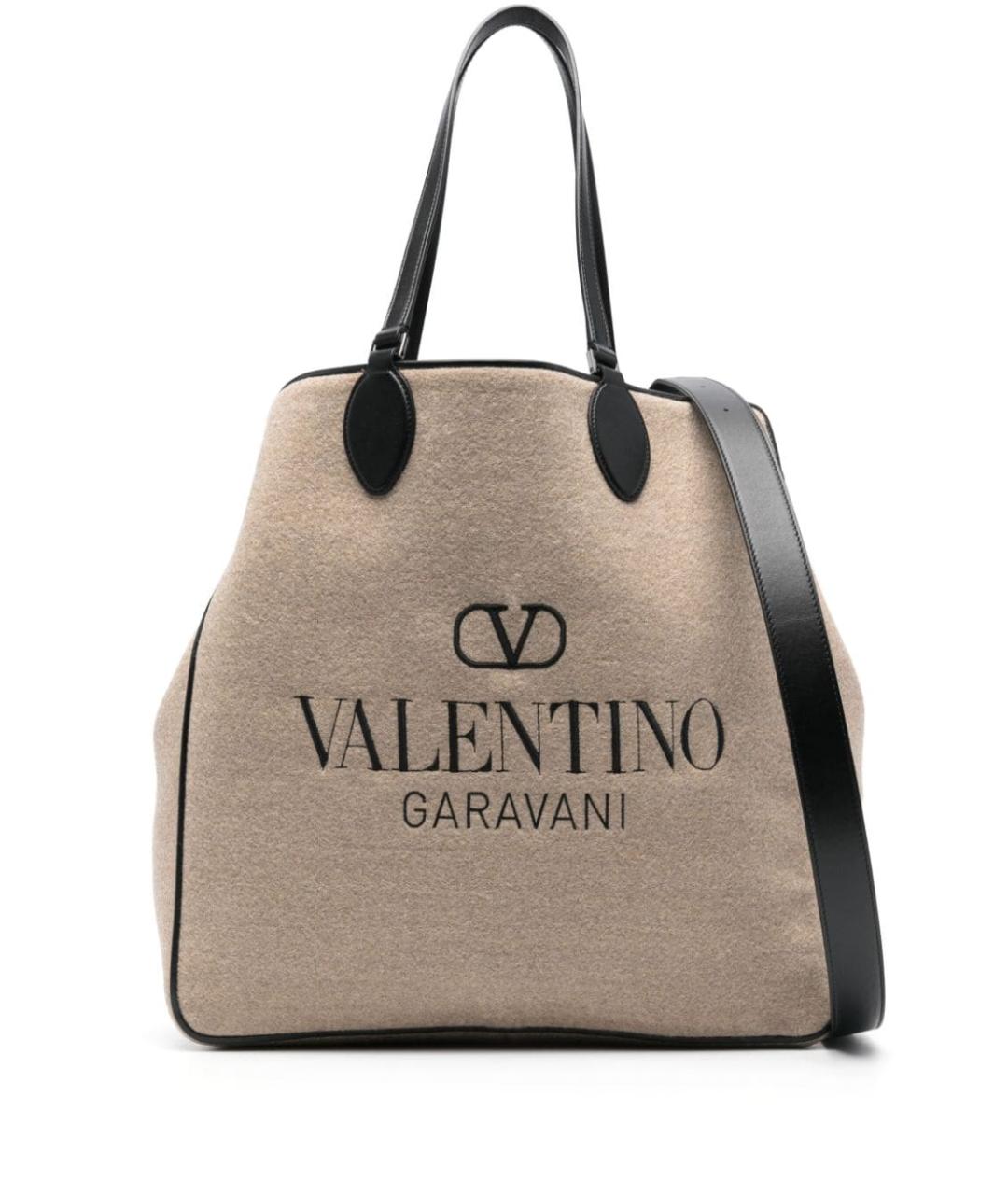 VALENTINO Бежевая тканевая сумка тоут, фото 1