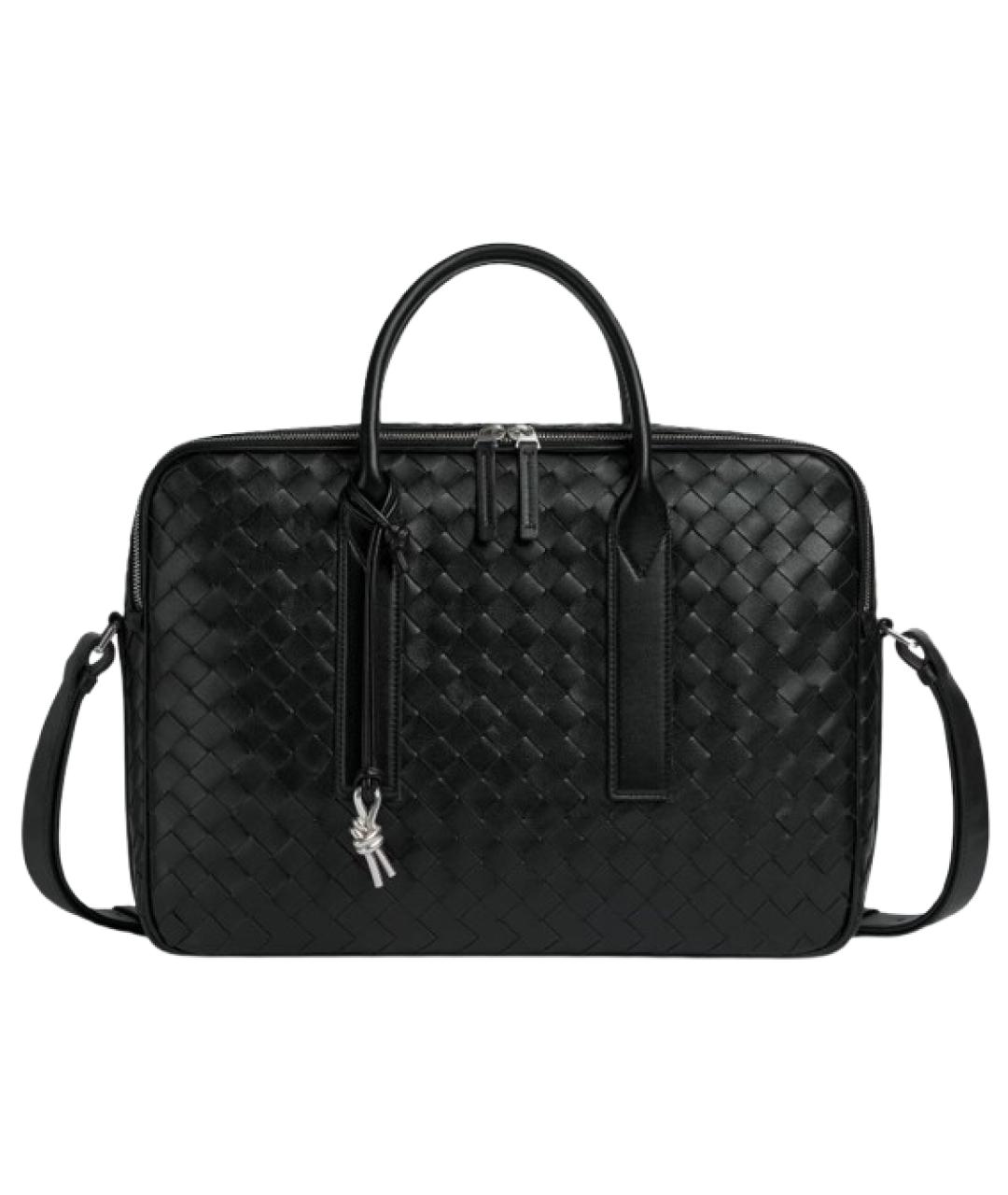BOTTEGA VENETA Черный кожаный портфель, фото 1