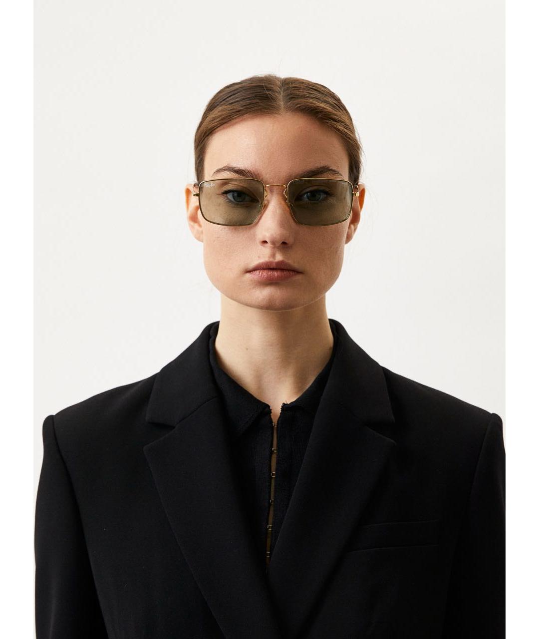 RAY BAN Золотые металлические солнцезащитные очки, фото 3