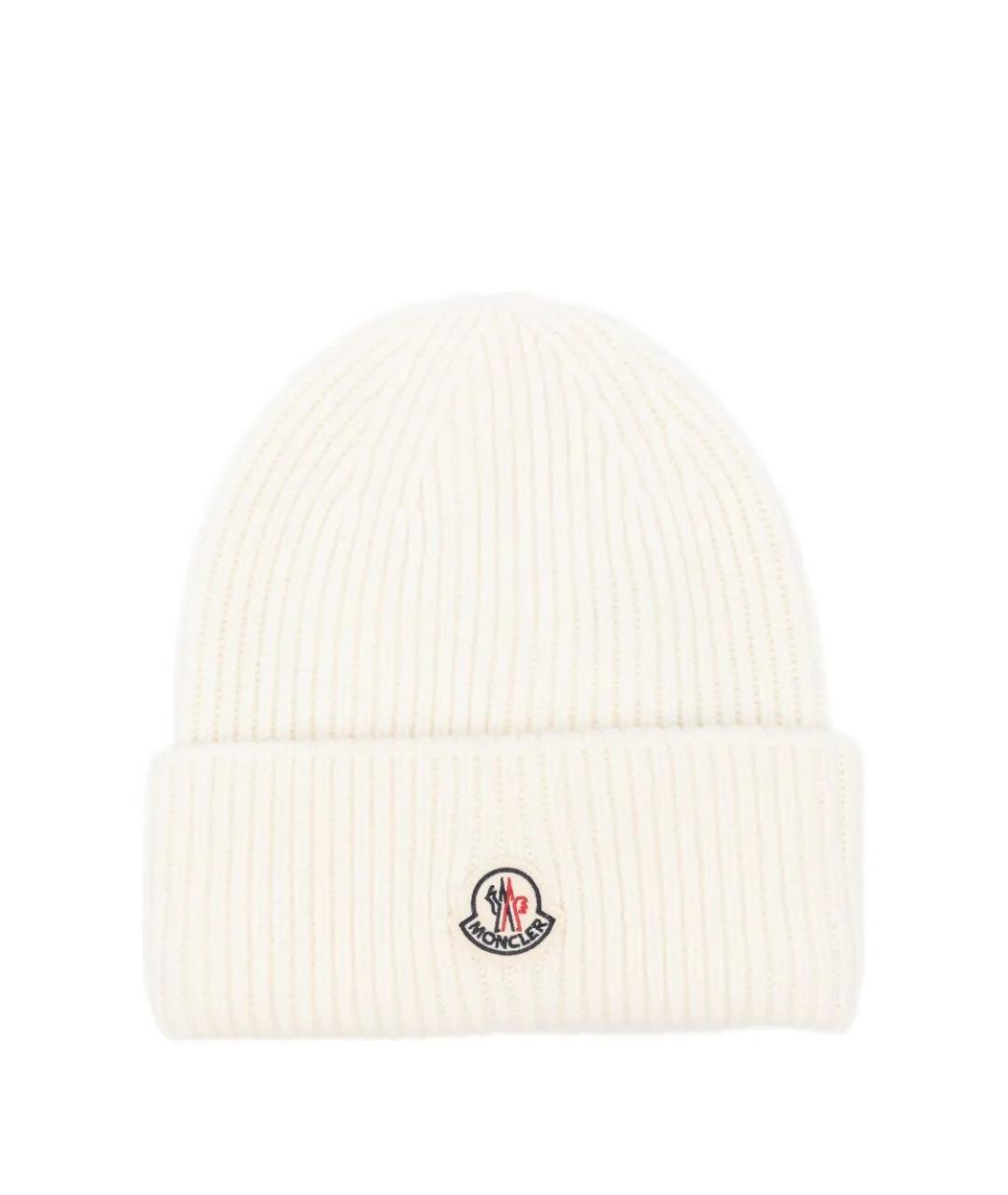 MONCLER Белая шерстяная шапка, фото 1