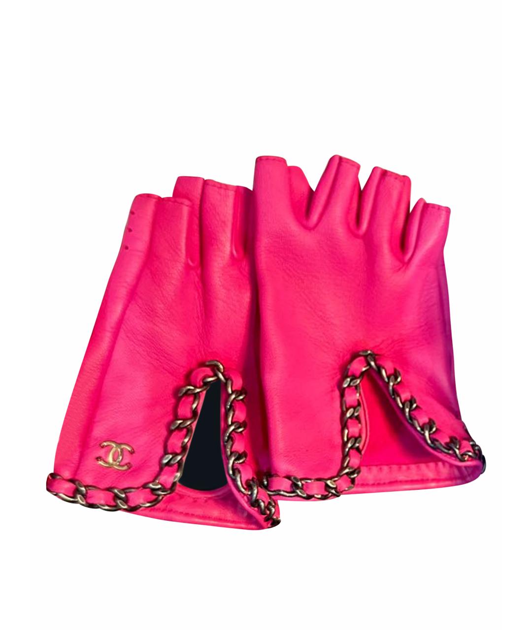 CHANEL Коралловые кожаные митенки, фото 1