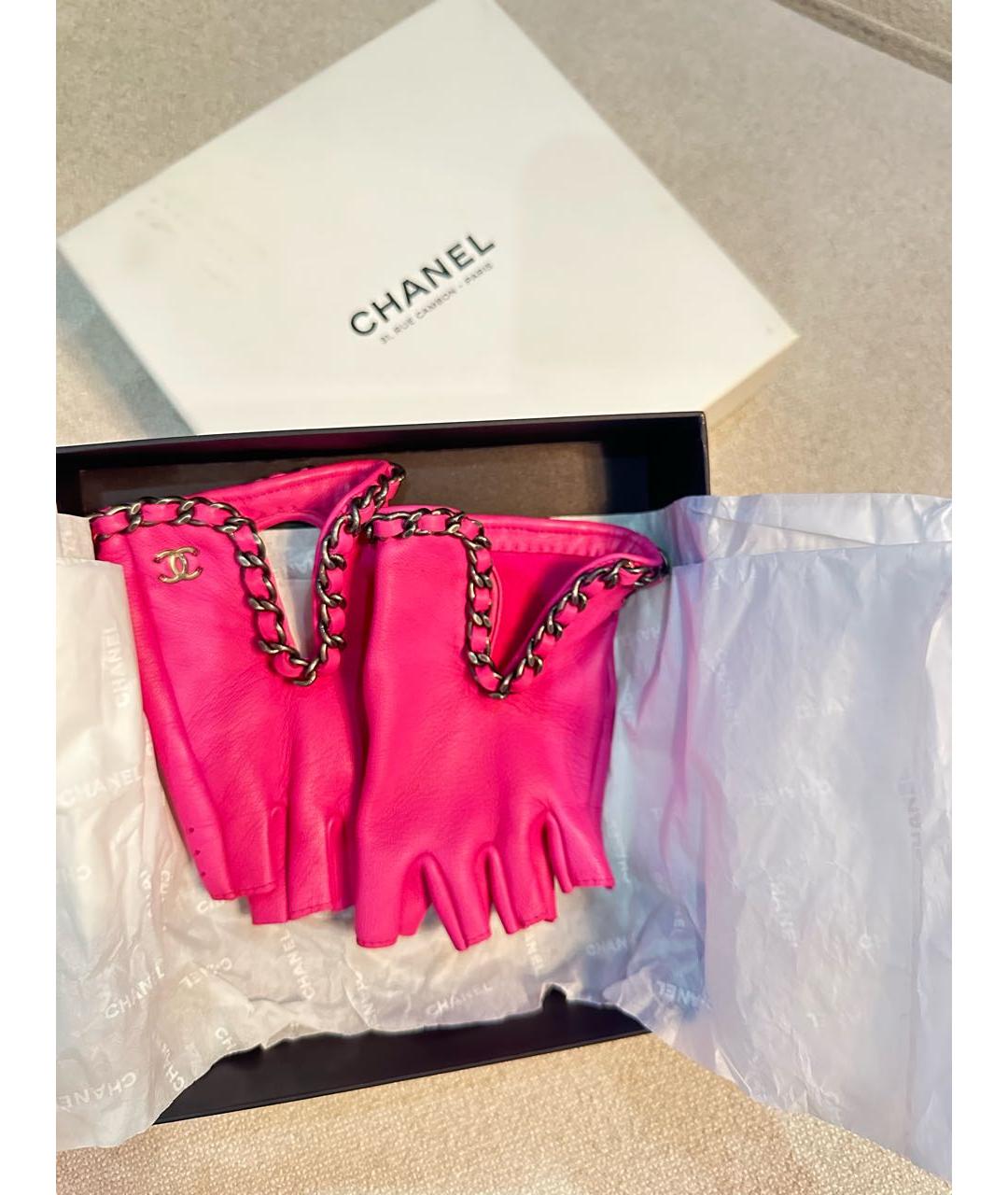 CHANEL Коралловые кожаные митенки, фото 5