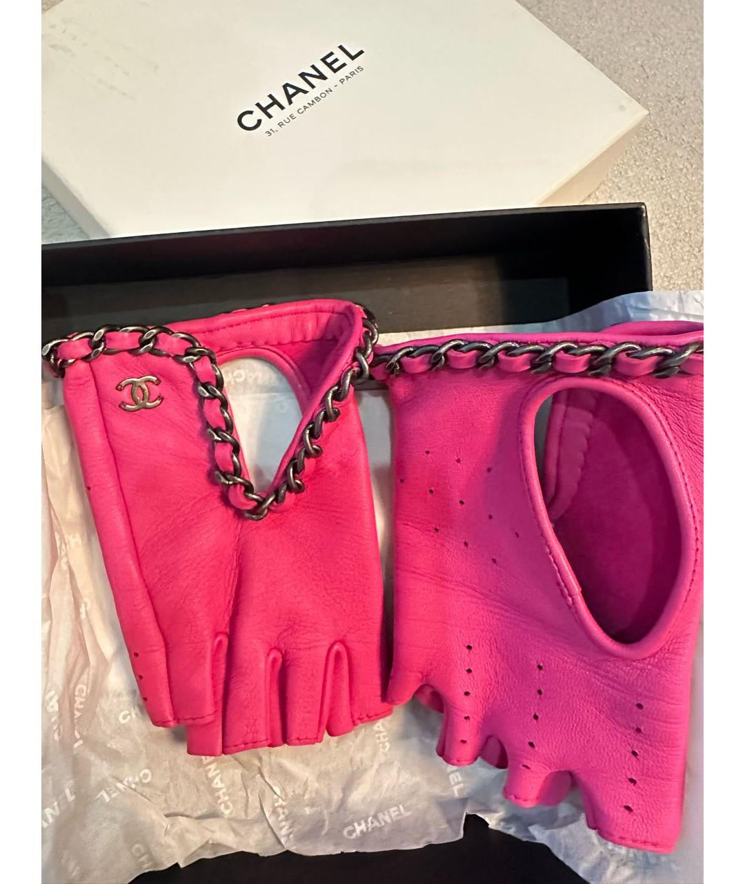 CHANEL Коралловые кожаные митенки, фото 2