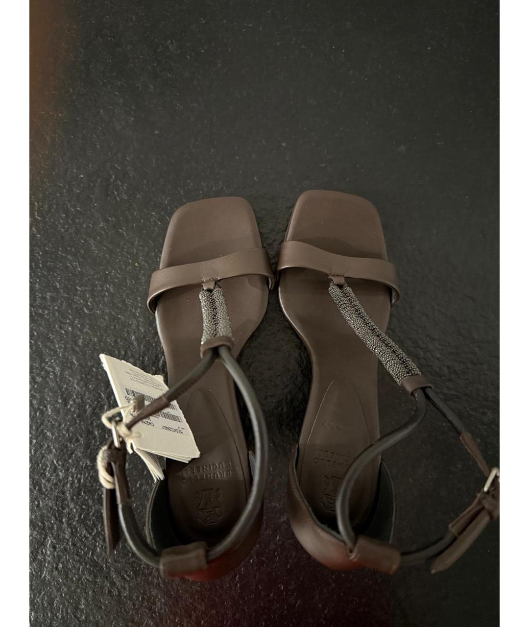 BRUNELLO CUCINELLI Коричневые кожаные босоножки, фото 3