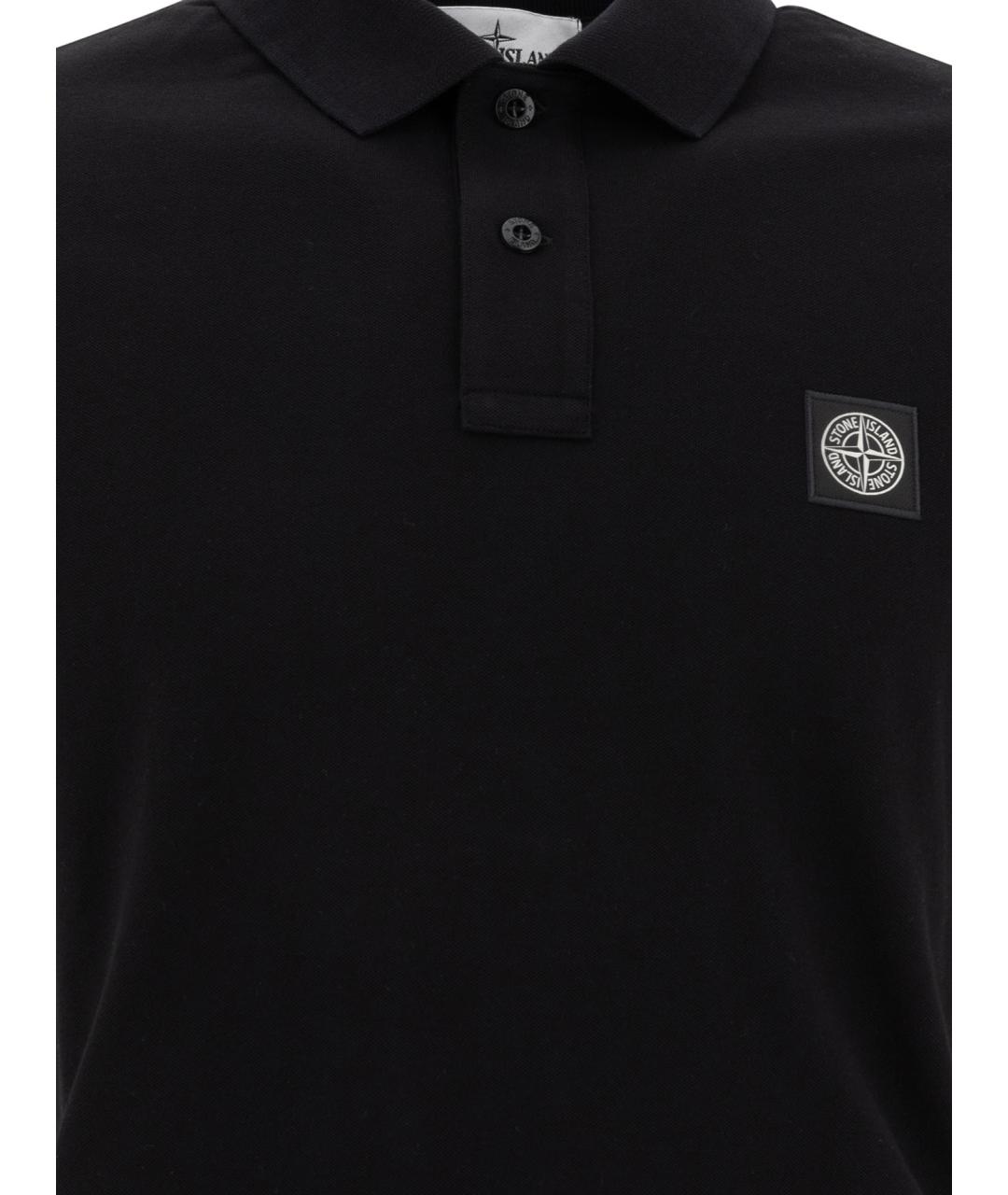 STONE ISLAND Черное хлопковое поло с коротким рукавом, фото 2