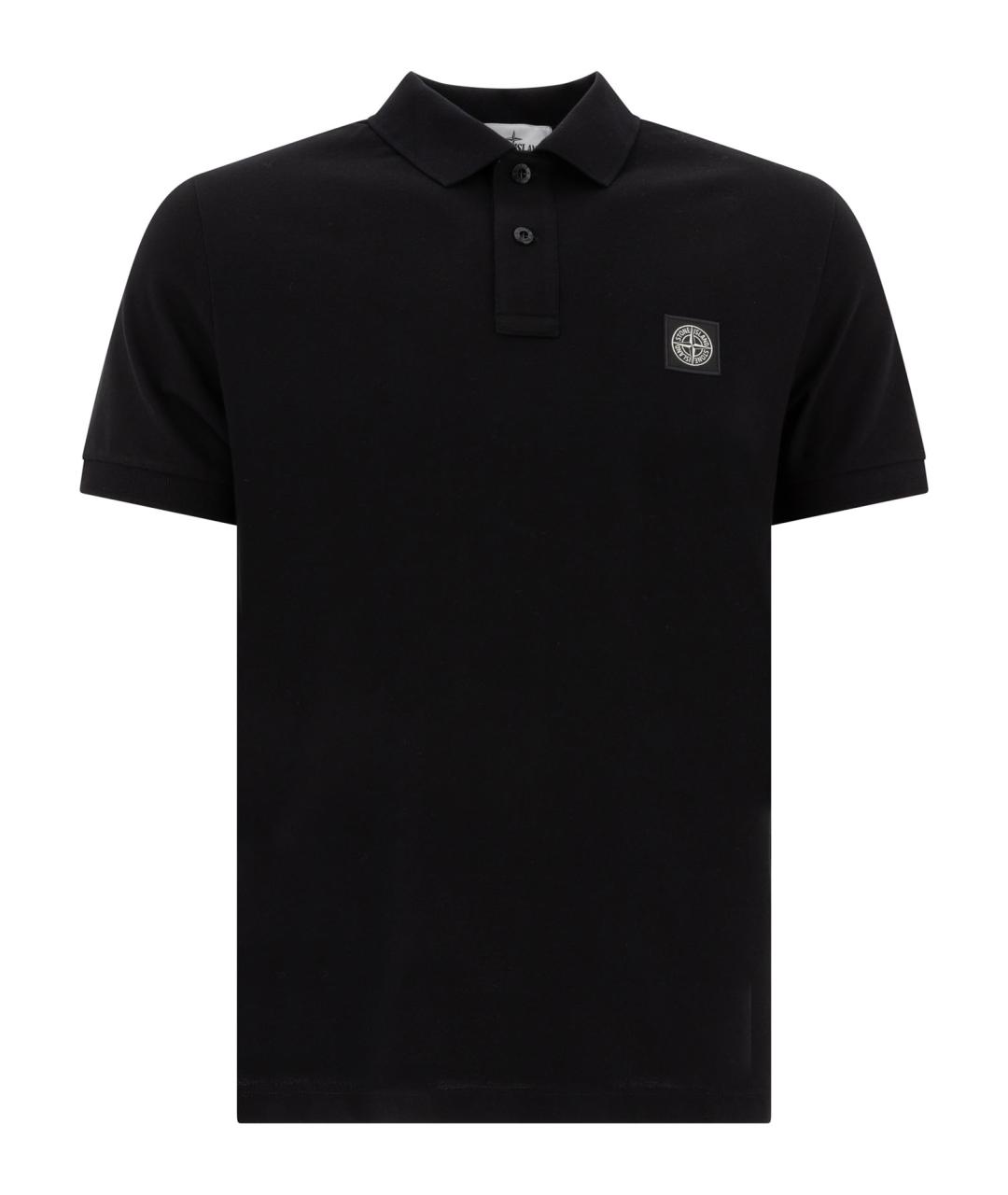 STONE ISLAND Черное хлопковое поло с коротким рукавом, фото 1