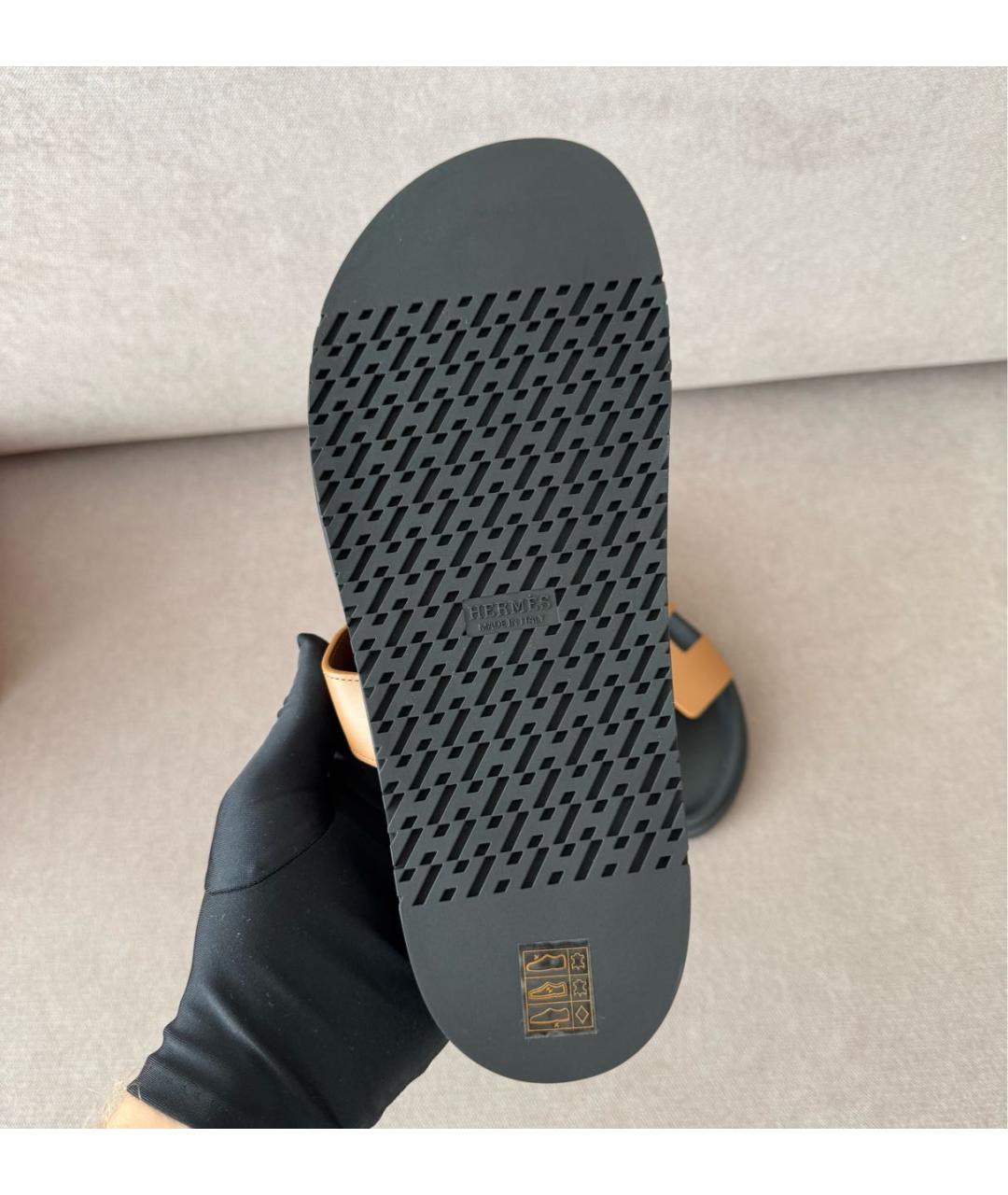 HERMES Коричневые кожаные шлепанцы, фото 4