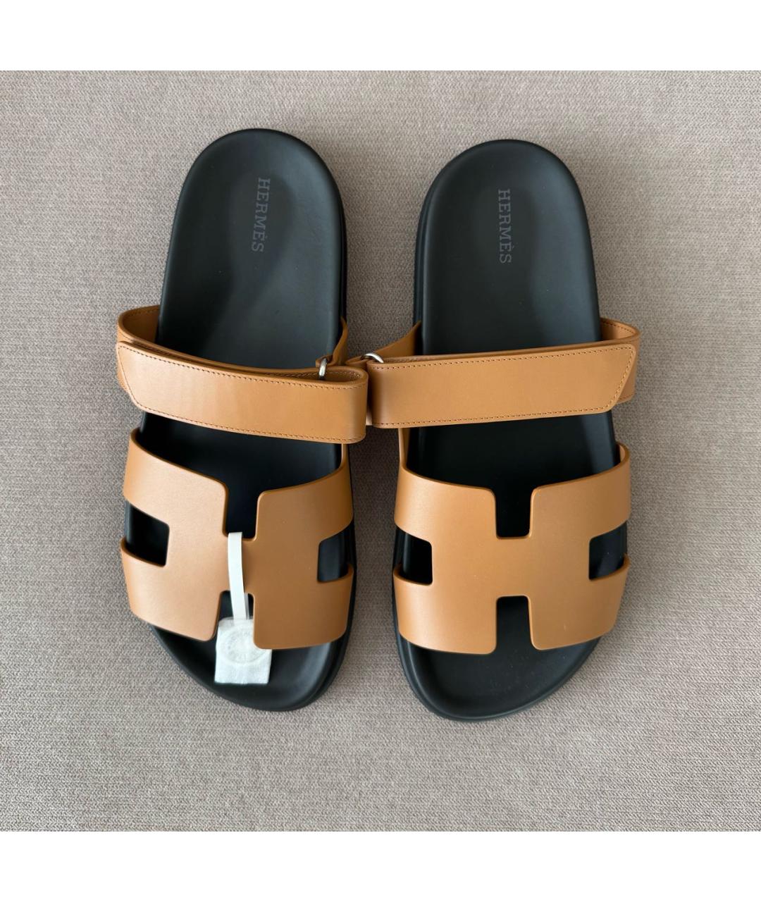 HERMES Коричневые кожаные шлепанцы, фото 5
